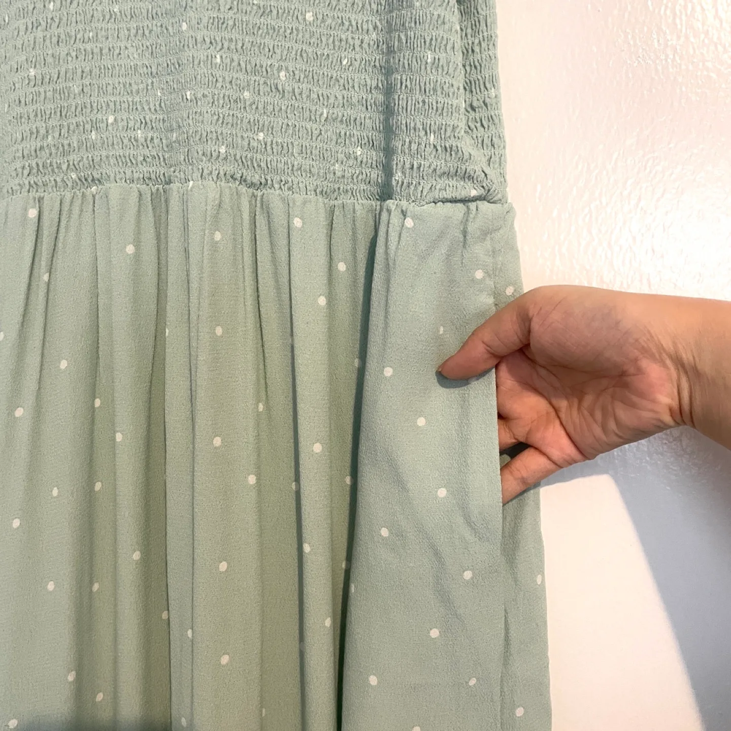 a new day Mint Green Polka Dot Smocked Dress Size S image indicator(7)