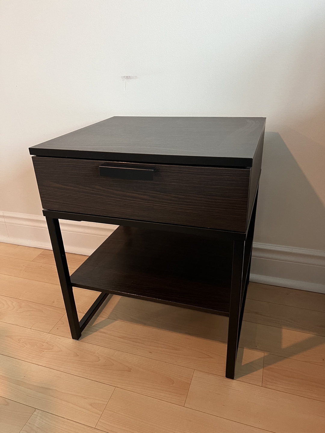 Dark Brown One-Drawer Nightstand with Metal Frame - photo 2