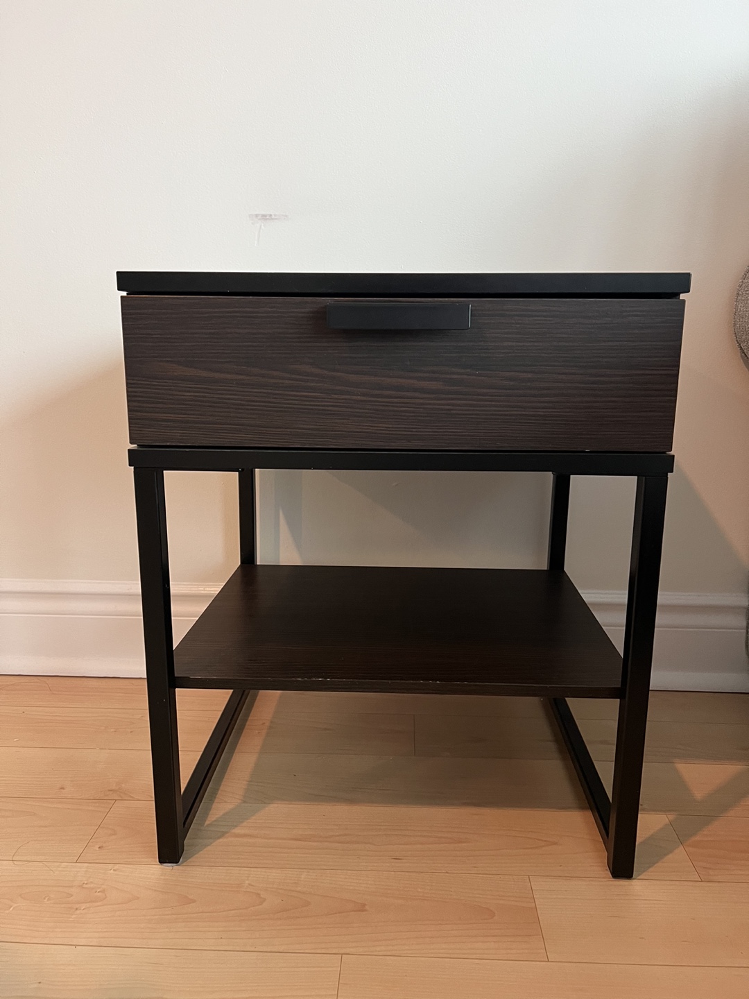 Dark Brown One-Drawer Nightstand with Metal Frame