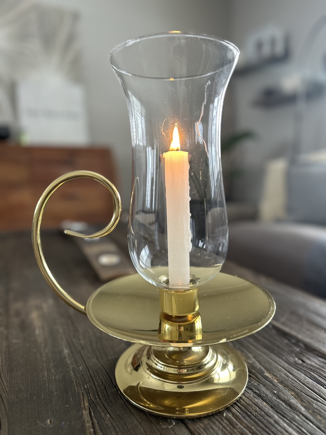 Brass Candle Holder with Glass Hurricane