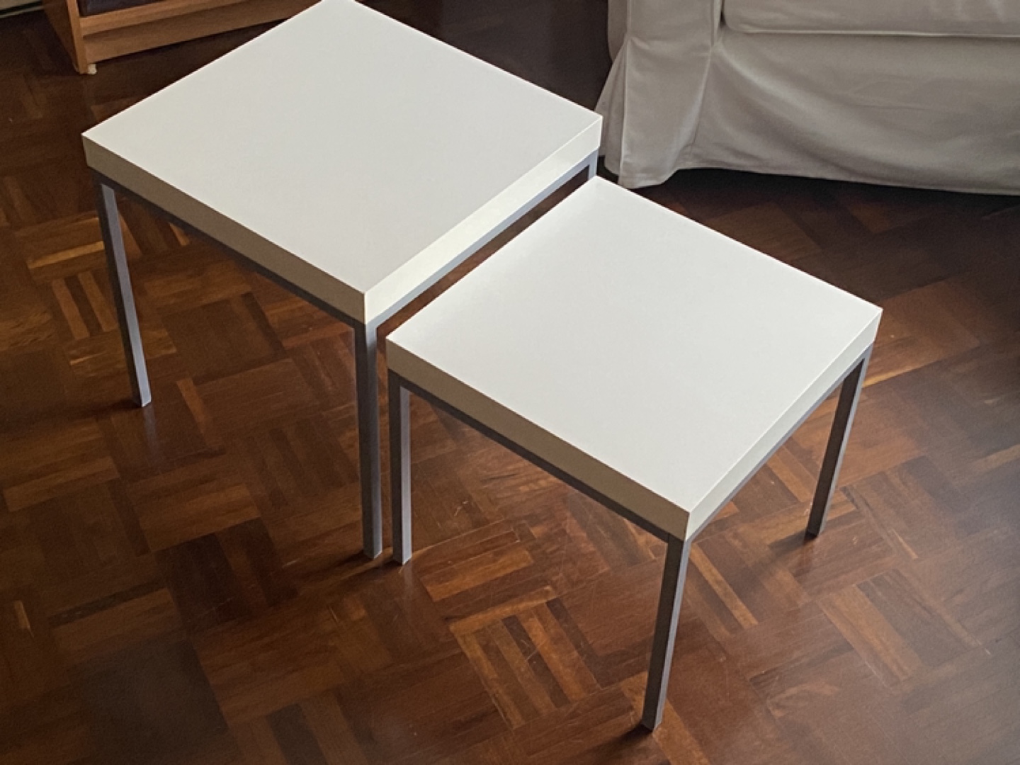 [Move-Out Sale] Pair of White Nest Tables with Grey Legs