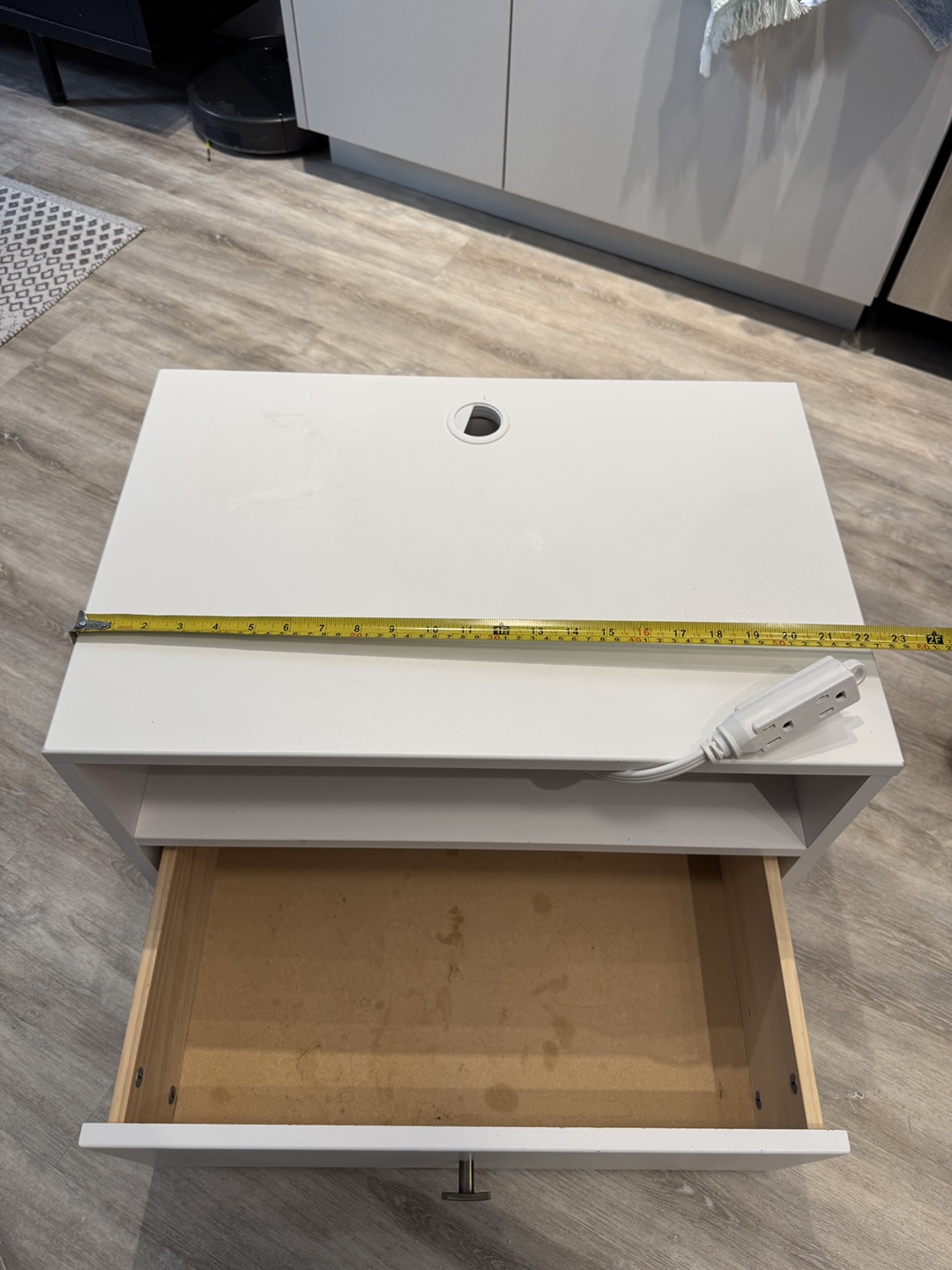 White Nightstand with Drawer and Cable Hole - photo 2