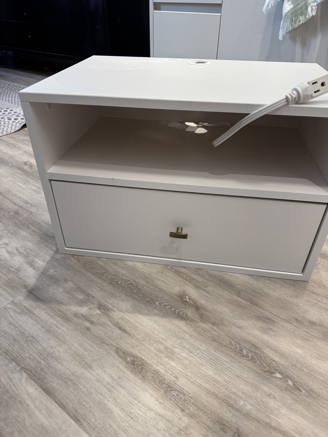 White Nightstand with Drawer and Cable Hole