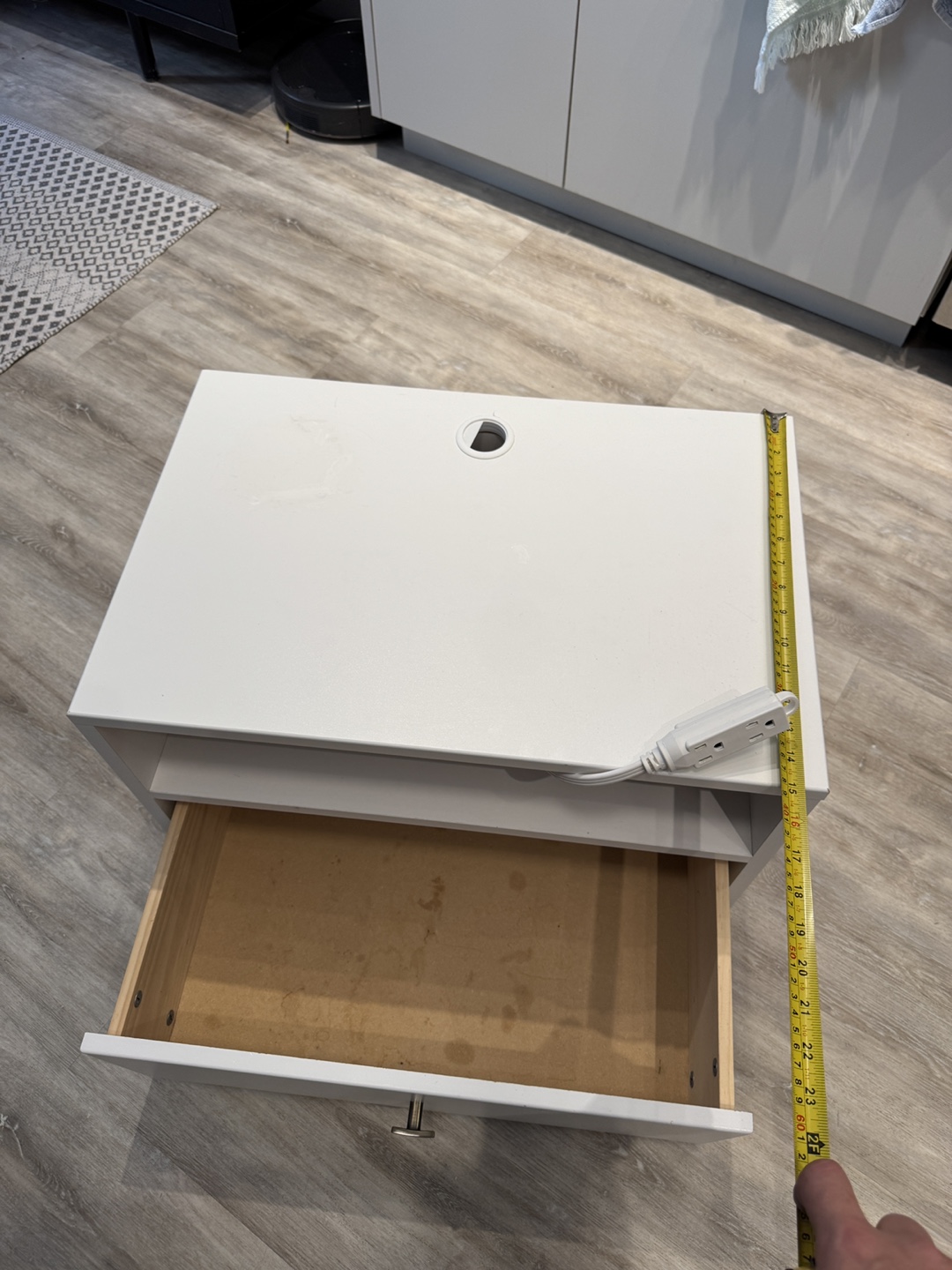 White Nightstand with Drawer and Cable Hole - photo 4