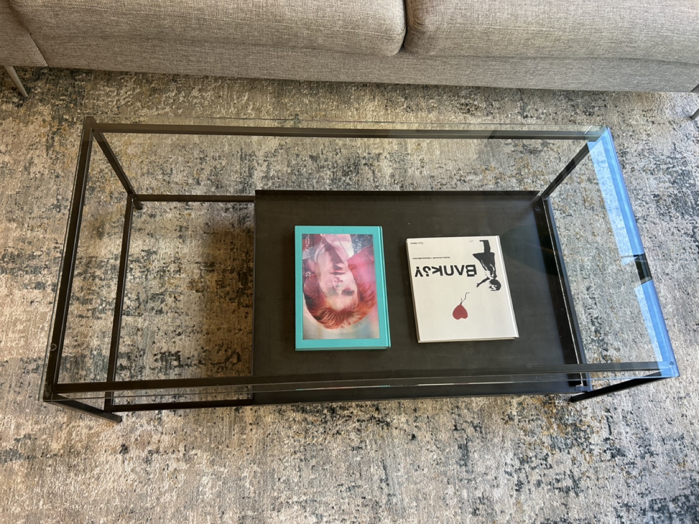 Modern Glass Top Coffee Table with Metal Frame