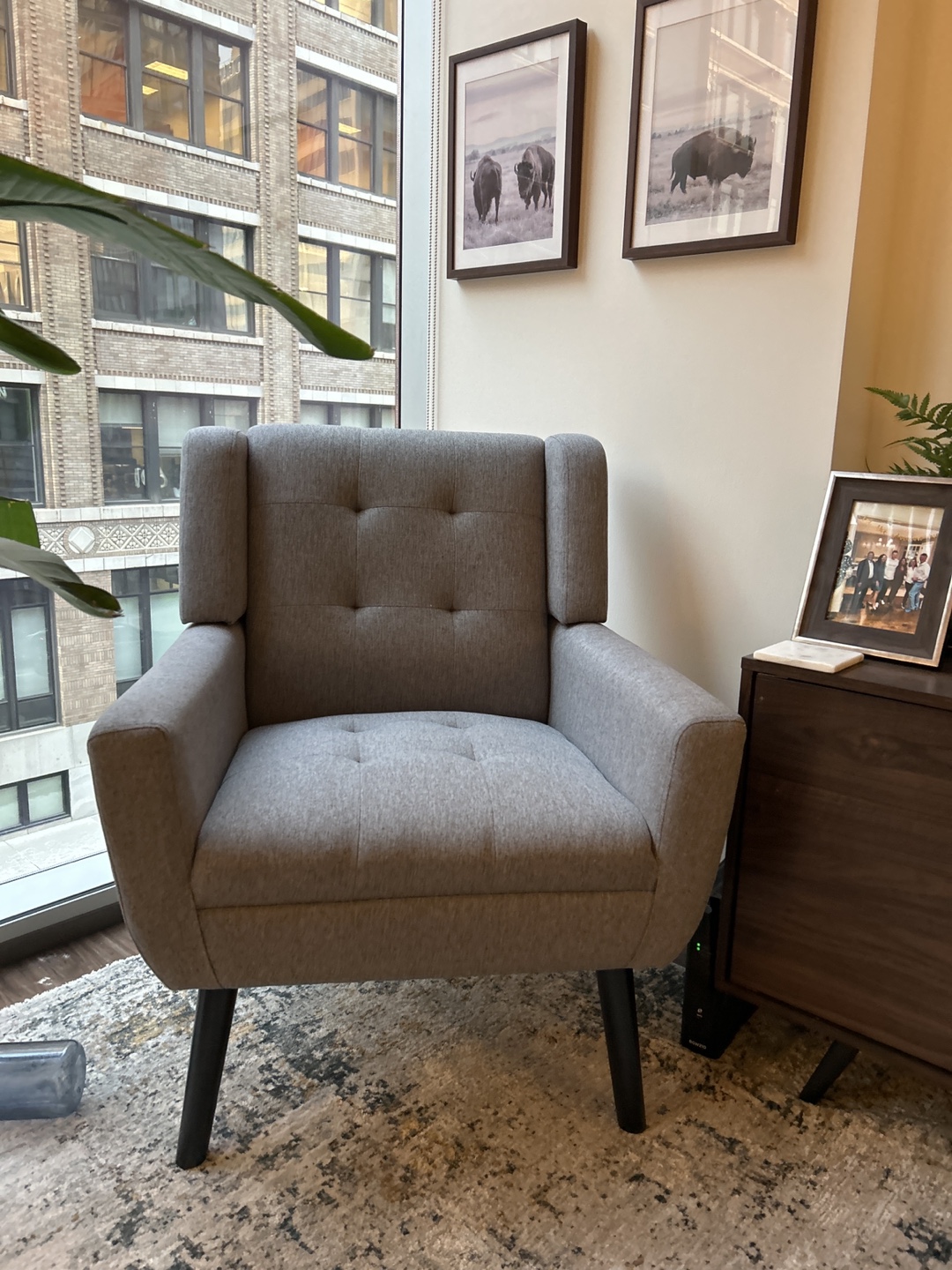 Gray Accent Chair with Wood Legs