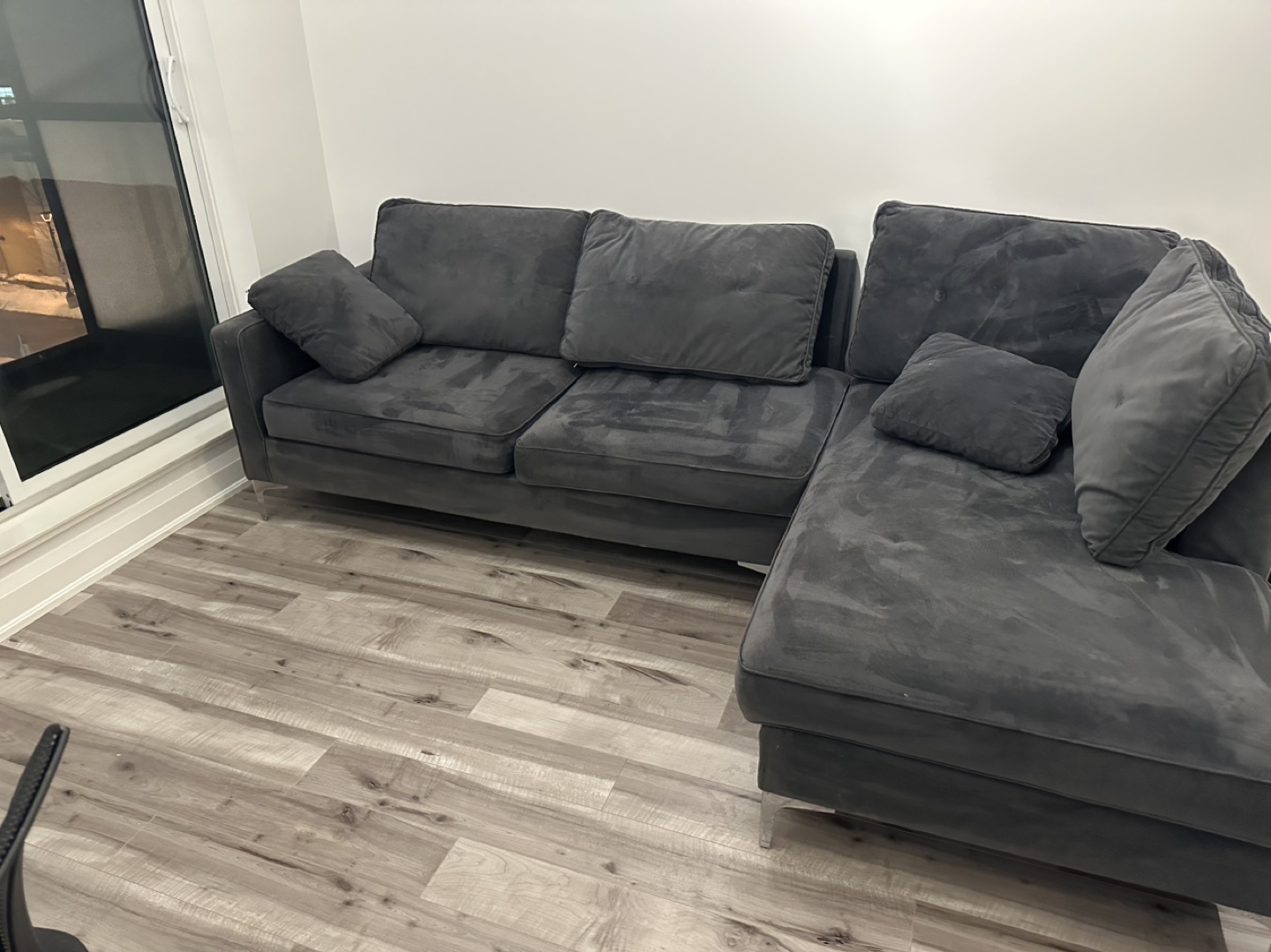 Grey Velvet L-Shaped Sectional Sofa