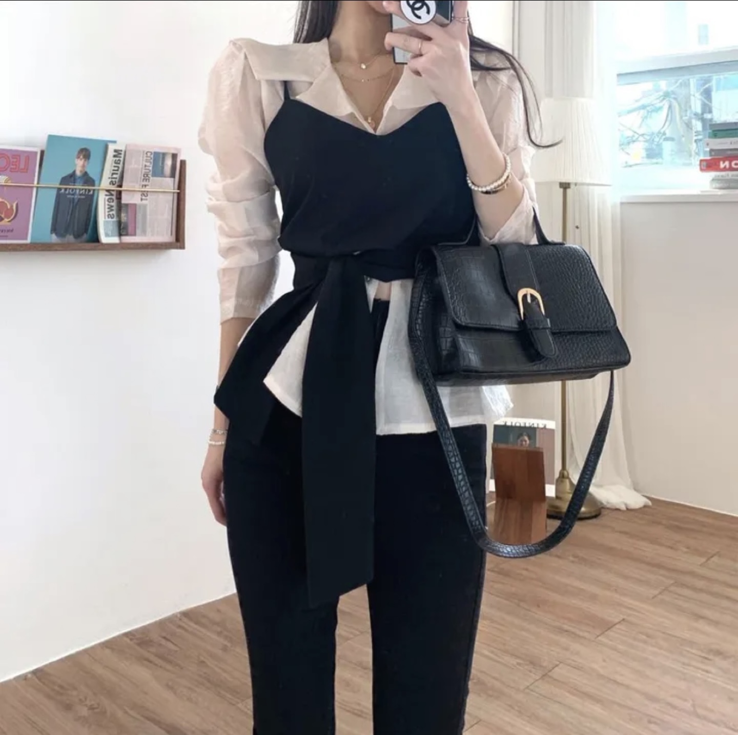 Black ribbon wrap bustier