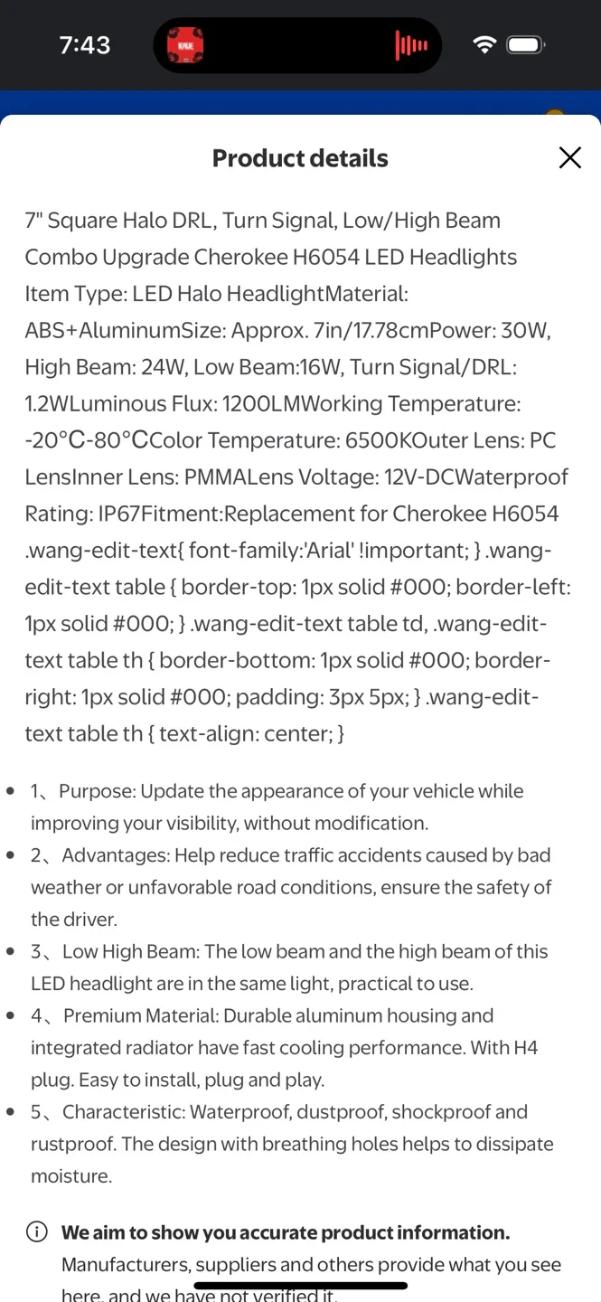 7" Square Halo LED Headlights set of 4 for 15$ image indicator(3)