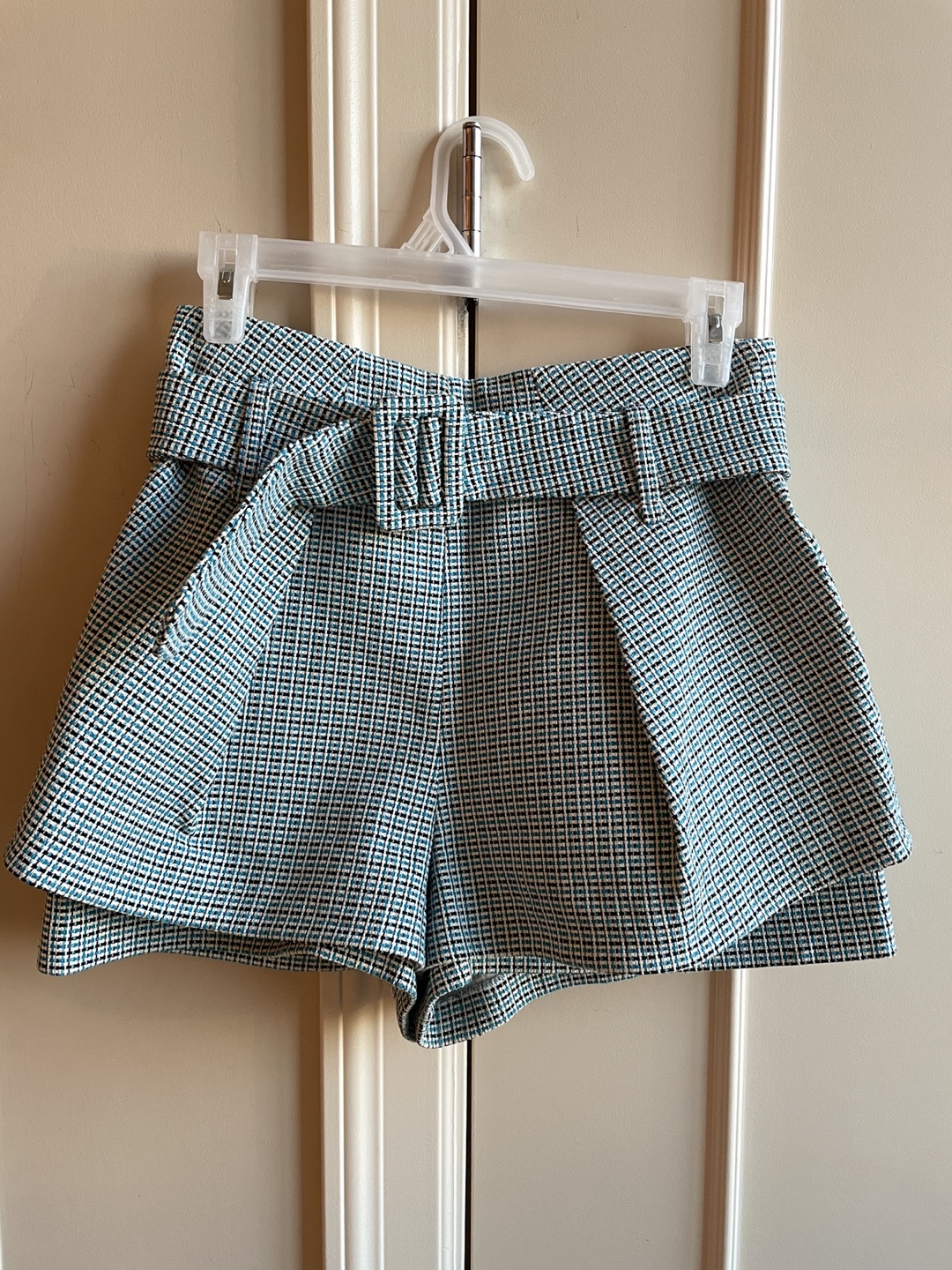 Maje Blue & White Checked Shorts Size 36