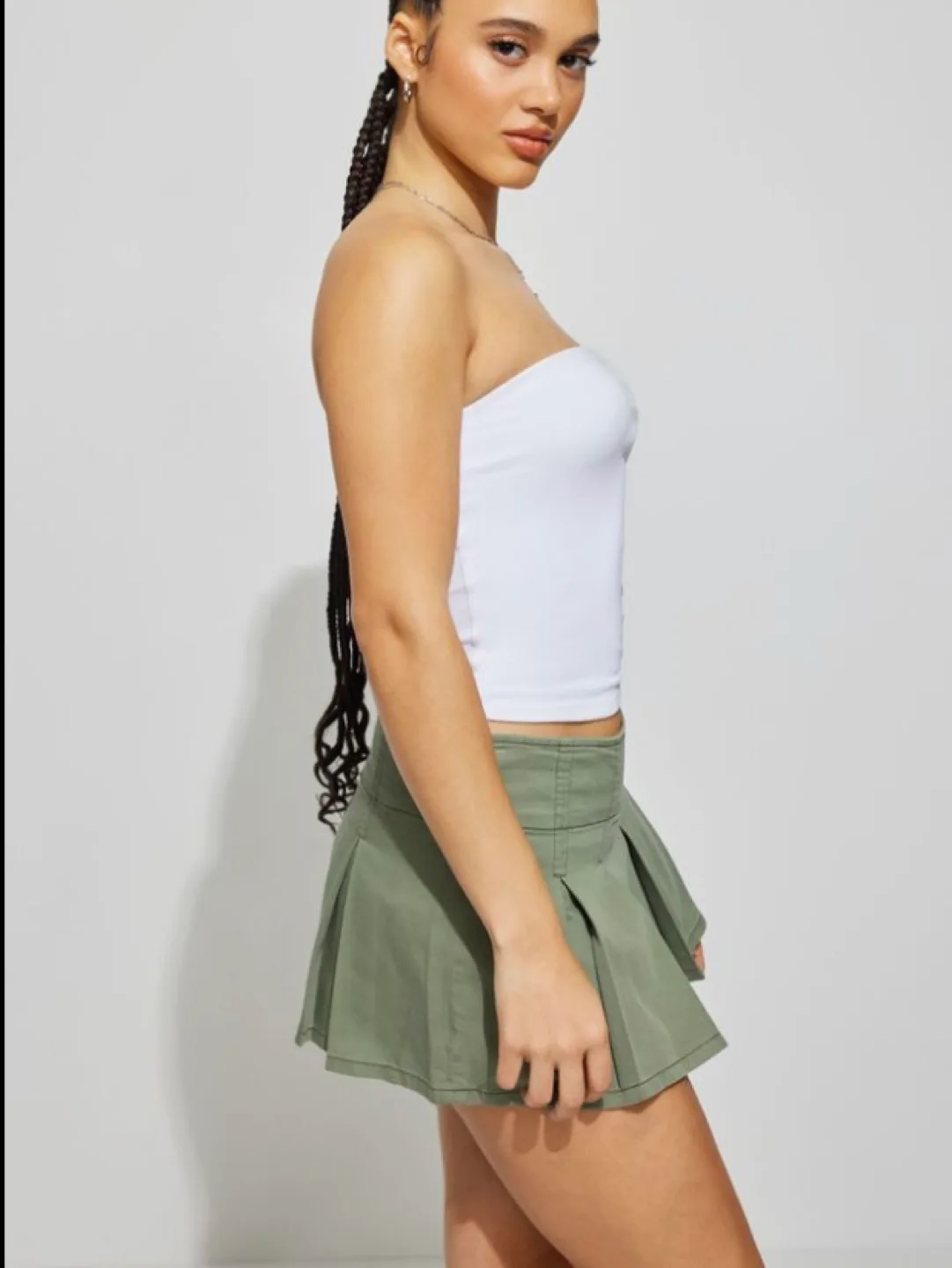Garage - Olive Green Pleated Mini Skort image indicator(2)