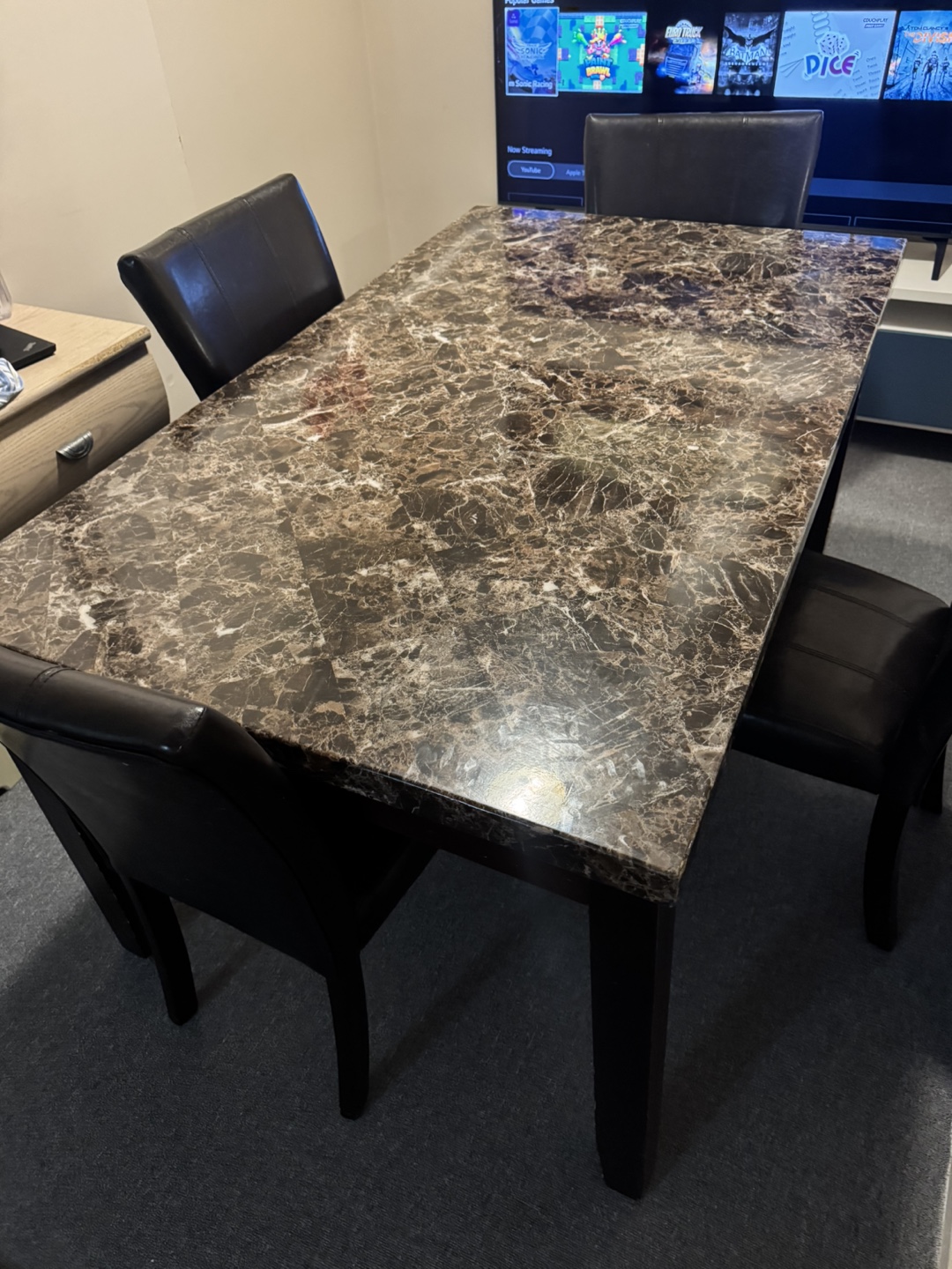 Dining Table Set - 4 Chairs, Marble Top - photo 3