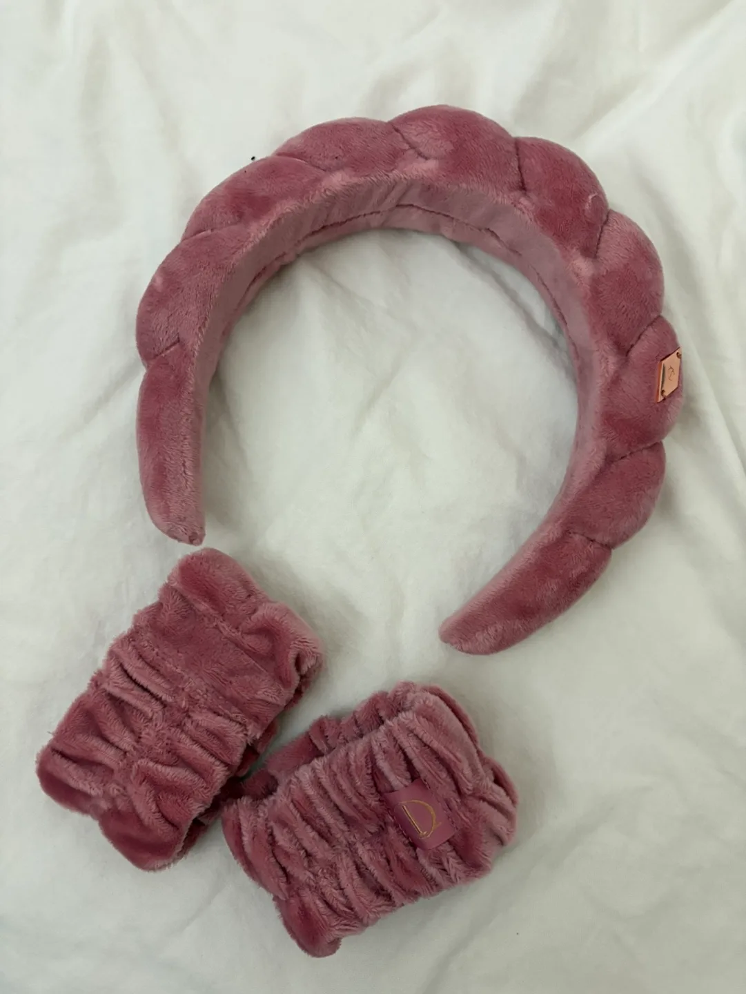Dusty Rose Velvet Headband and Wristbands Set thumbnail