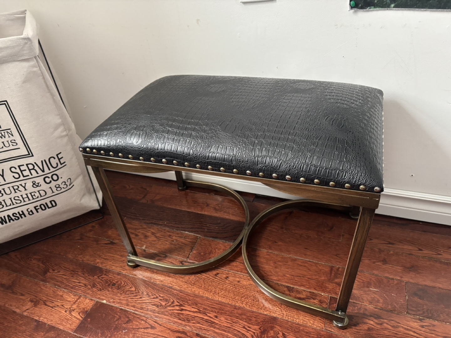 Black and Gold Upholstered Crocodile Ottoman