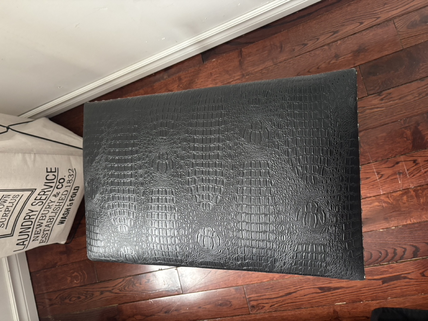 Black and Gold Upholstered Crocodile Ottoman - photo 3
