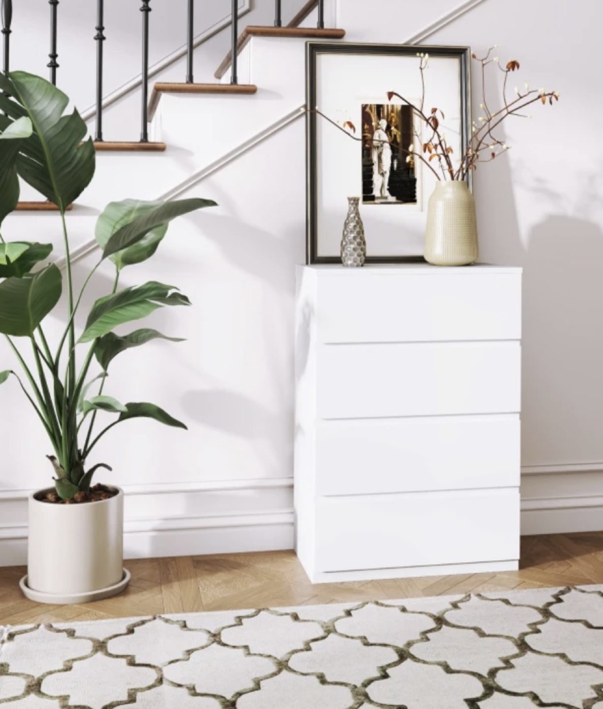 White 4-Drawer Tallboy Chest