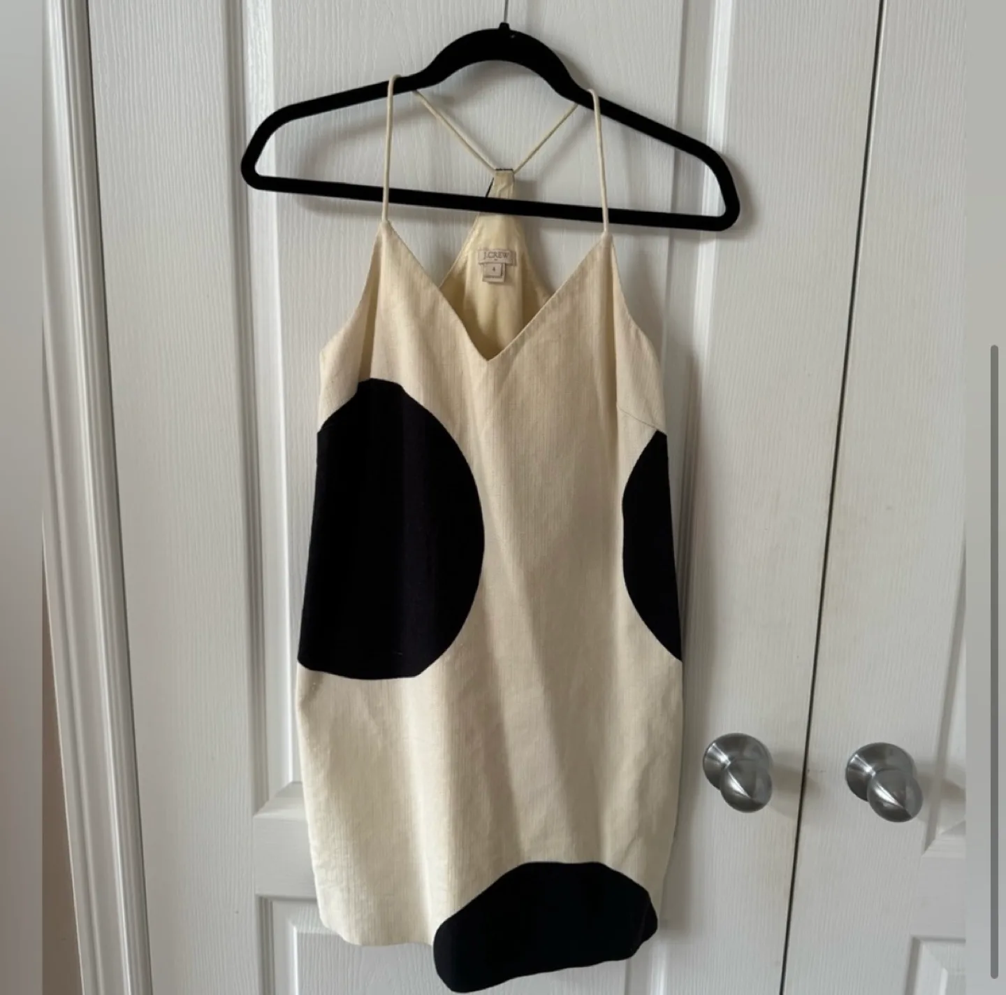 J.Crew Factory cream and black polka dot slip dress image indicator(3)