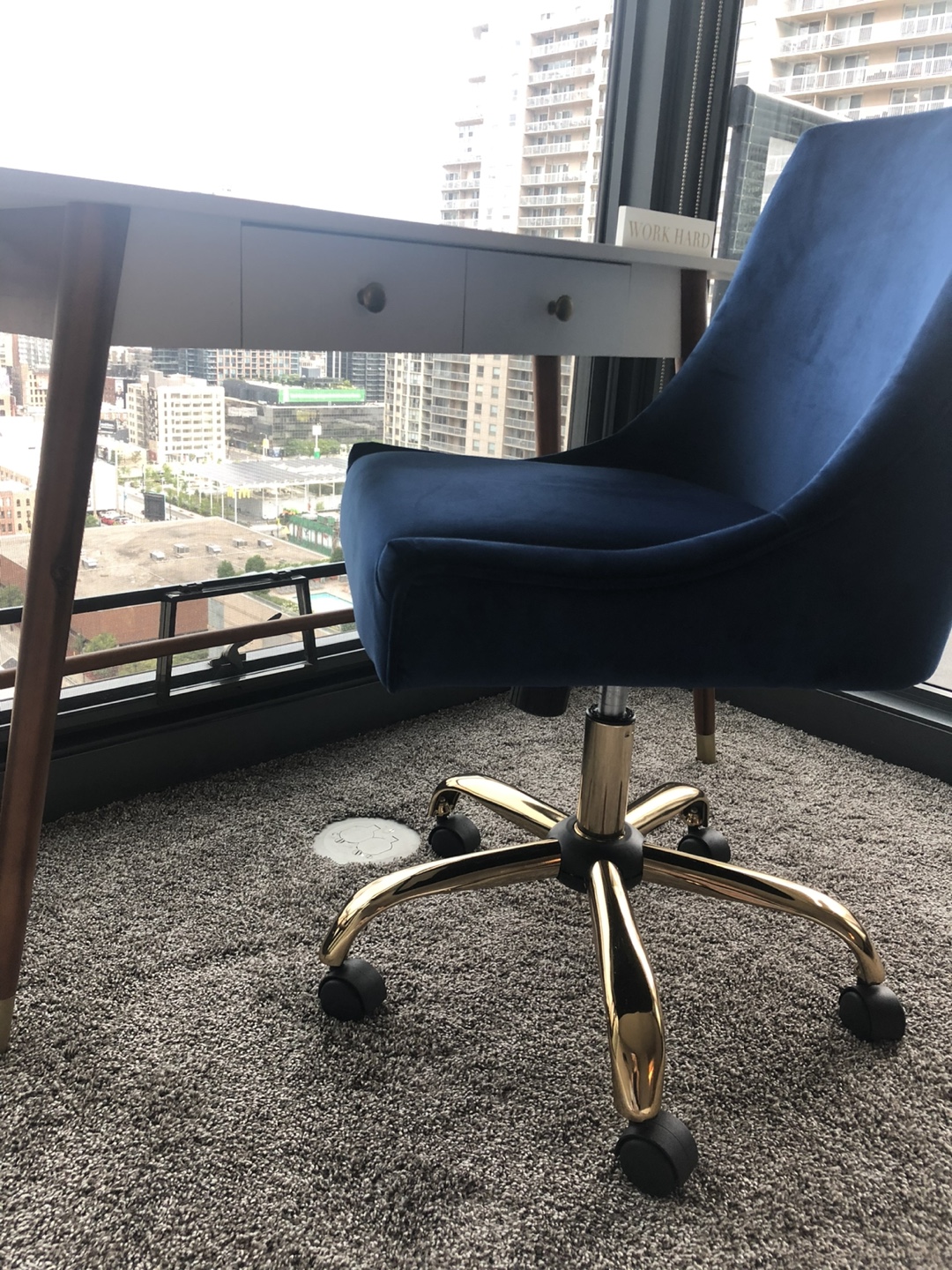 Navy Blue Velvet Office Chair with Gold Base