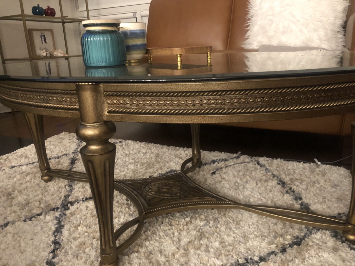 Oval Glass Top Coffee Table - Gold Metal Frame - photo 3