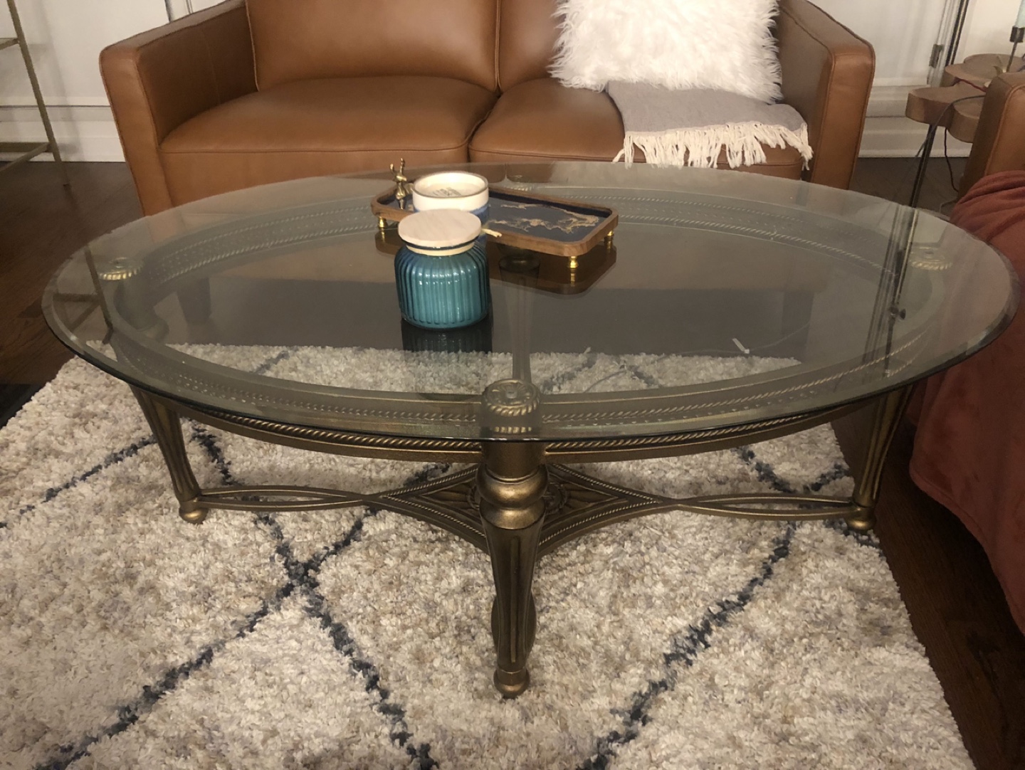 Oval Glass Top Coffee Table - Gold Metal Frame - photo 2