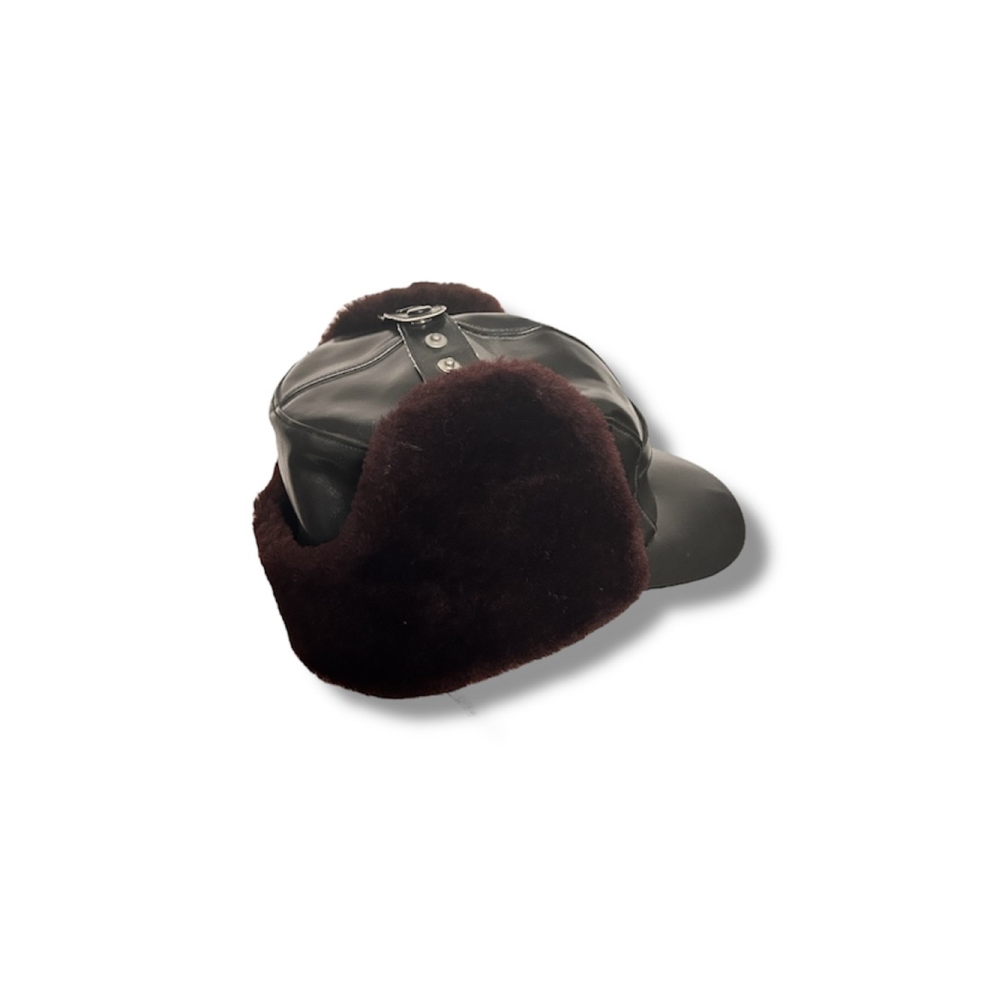 Black Faux Leather Trapper Hat with Faux Fur - photo 2