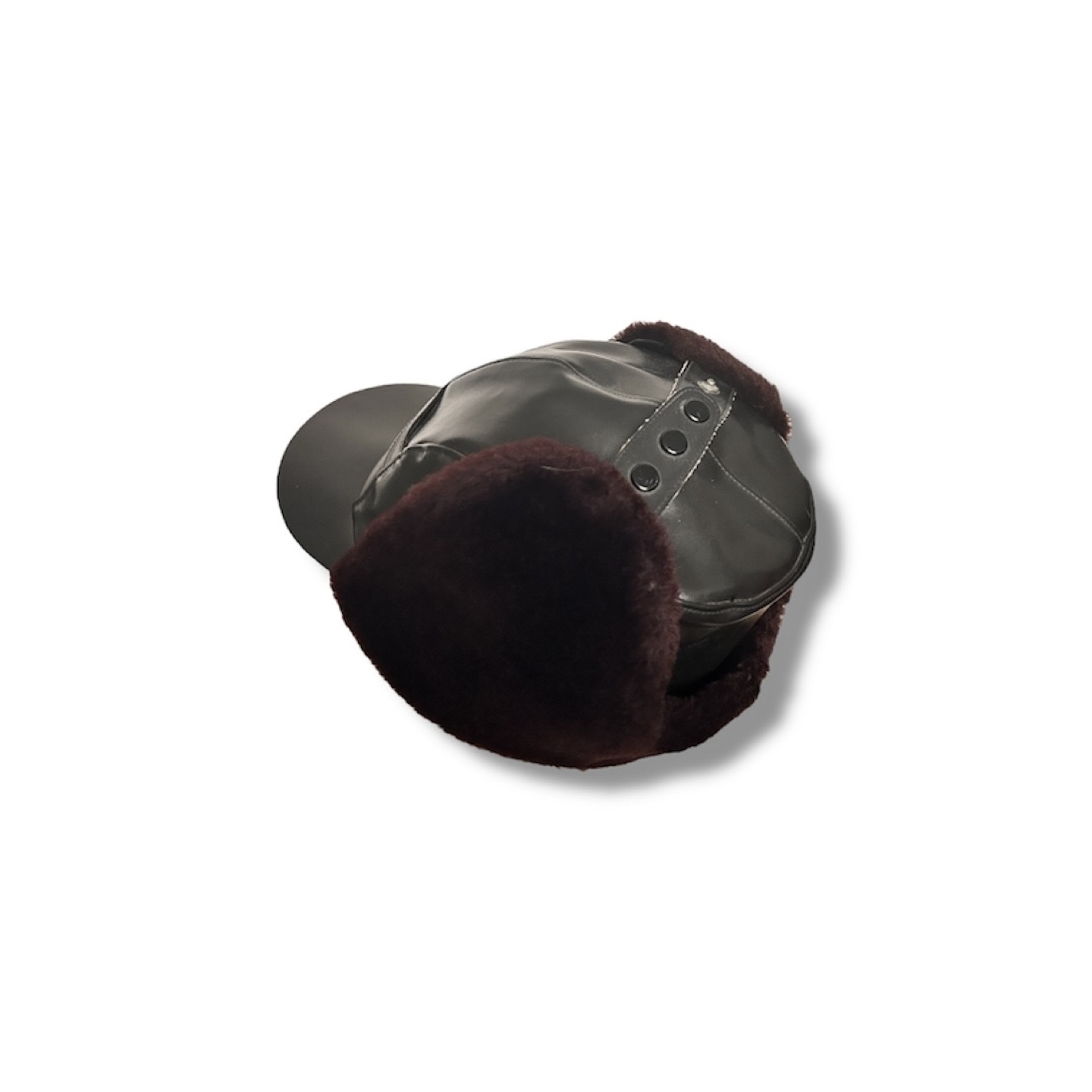 Black Faux Leather Trapper Hat with Faux Fur - photo 3