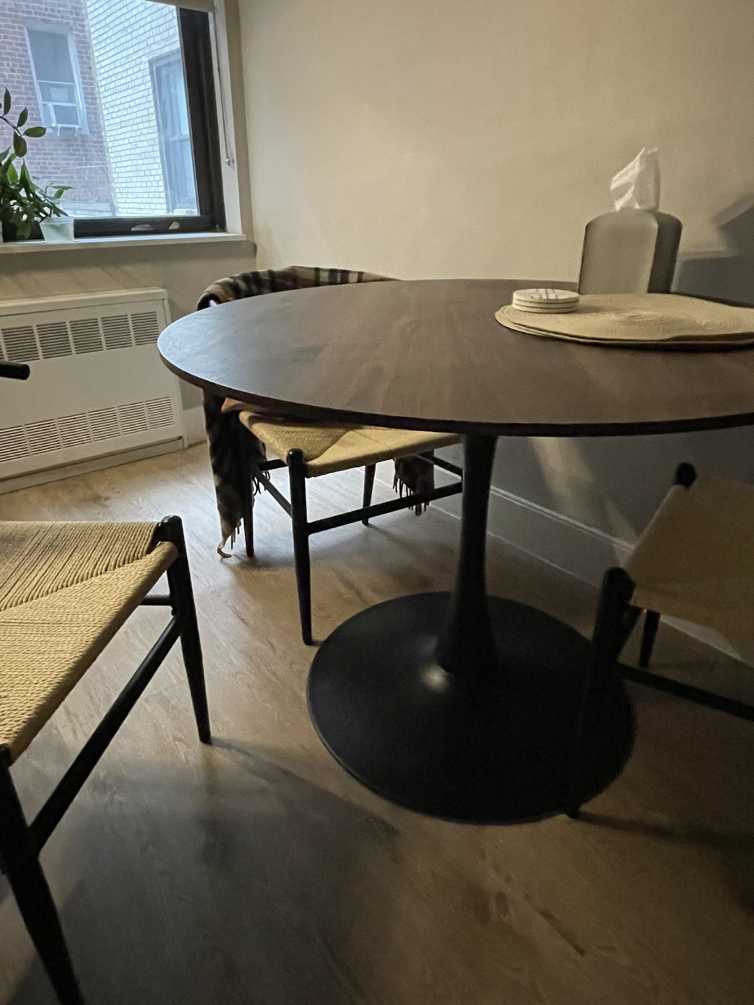 Round Walnut Dining Table with Pedestal Base
