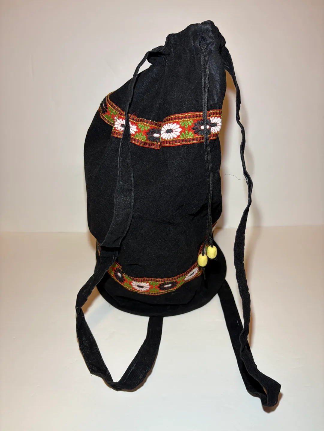 *Like new* Black Drawstring Flower Pattern Backpack image indicator(2)