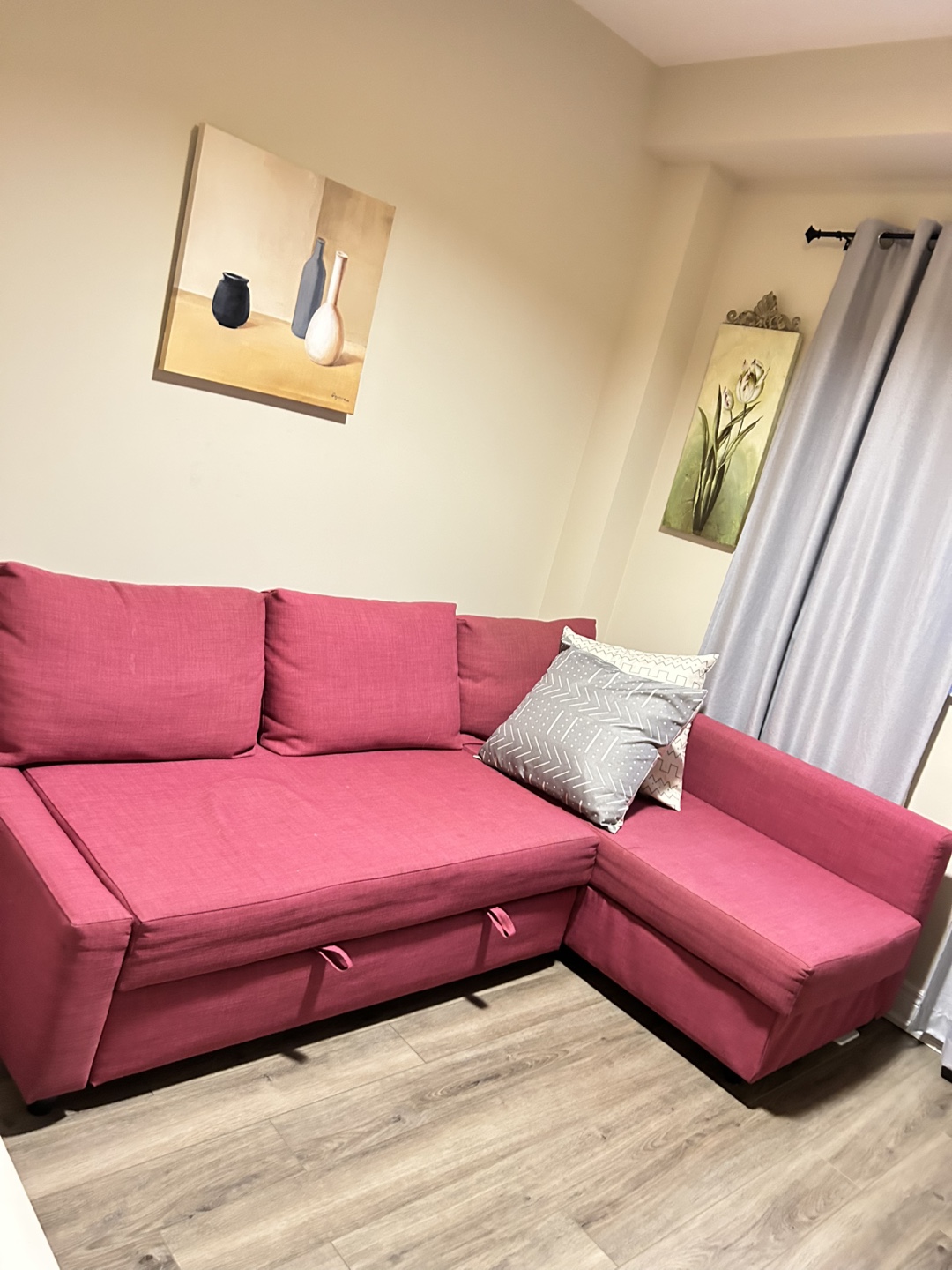 Pink  Corner Sofa Bed with storage from ikea