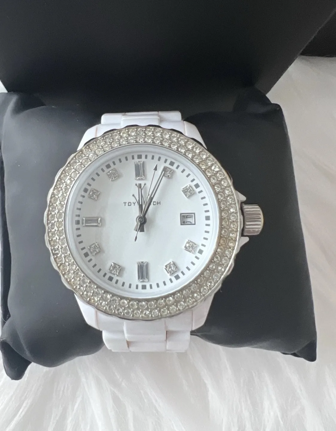 White Ceramic Toy Watch with Crystal Accents image indicator(2)