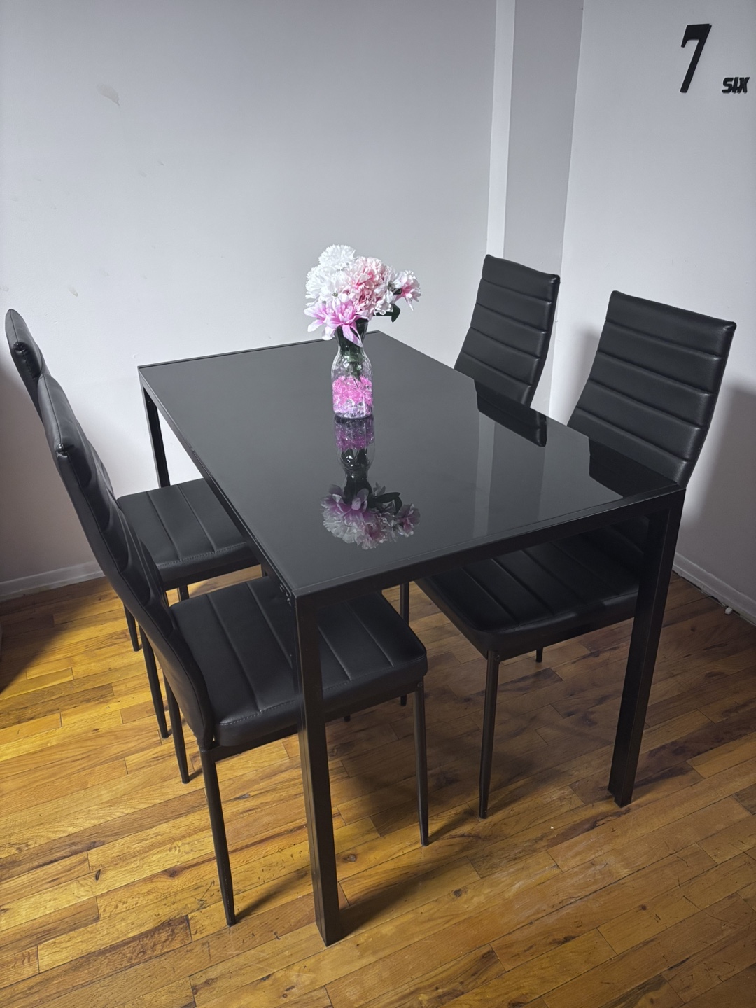 Black Glass Dining Table Set with 4 Chairs - photo 2