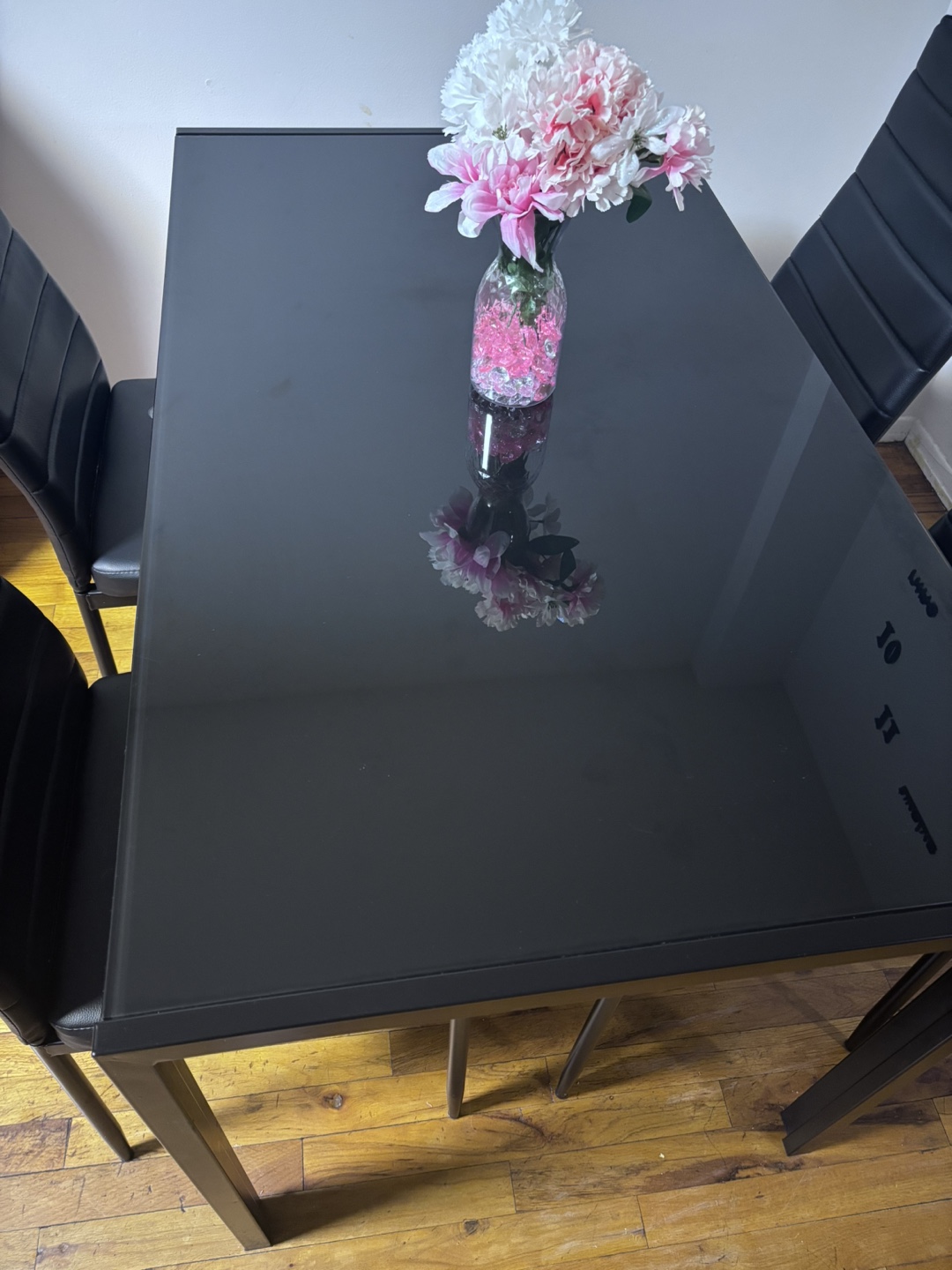 Black Glass Dining Table Set with 4 Chairs