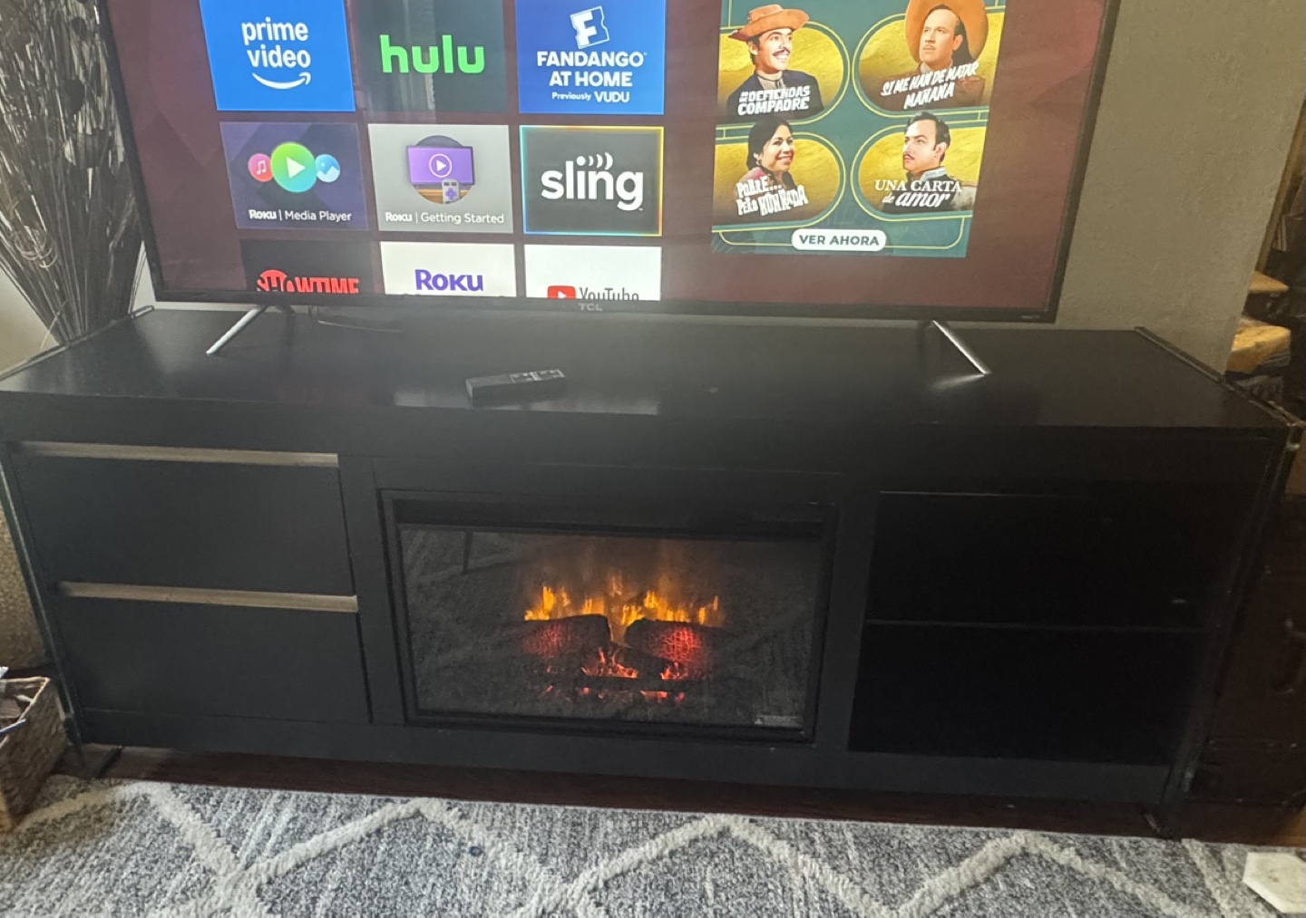 Black Electric Fireplace TV Stand