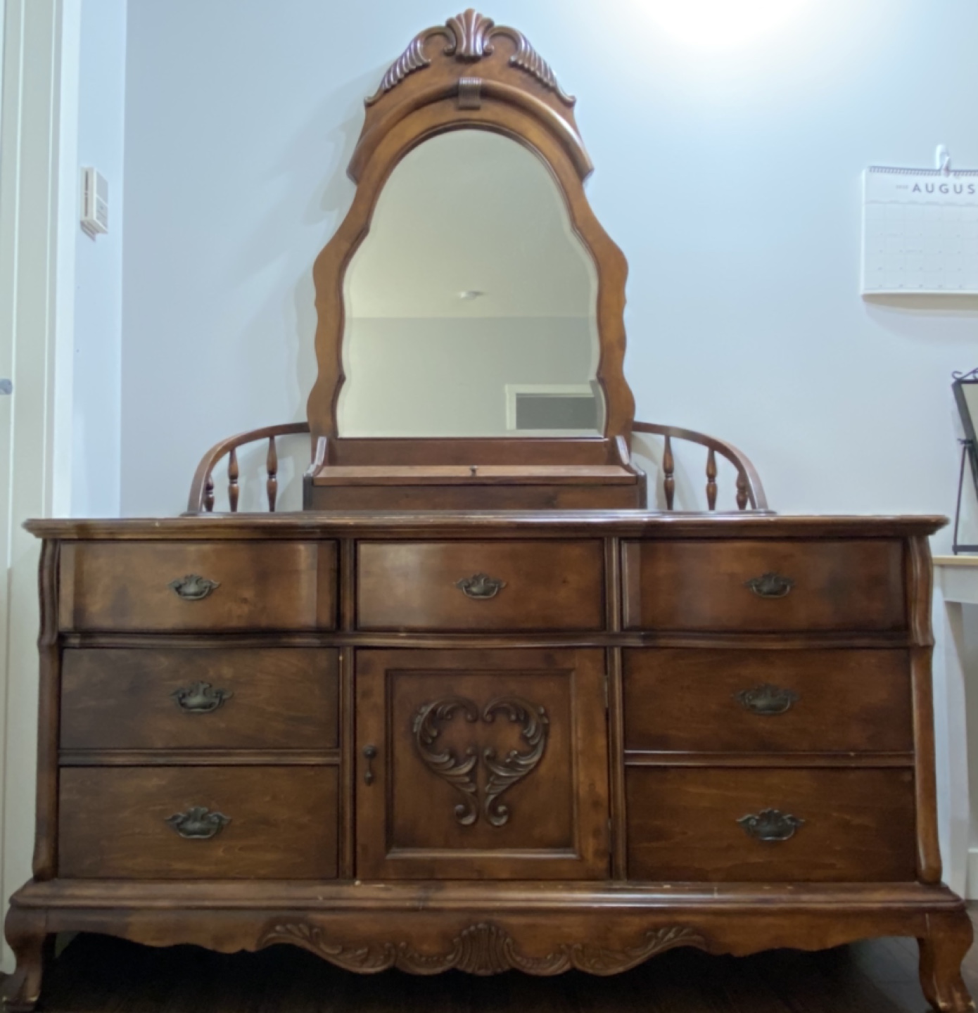 Vintage Wooden Vanity Set with Mirror