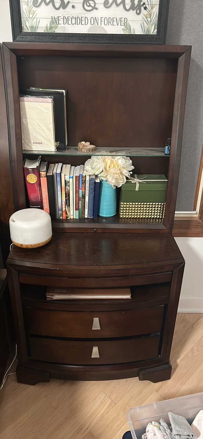 Dark Wood Nightstand with Hutch set of 2
