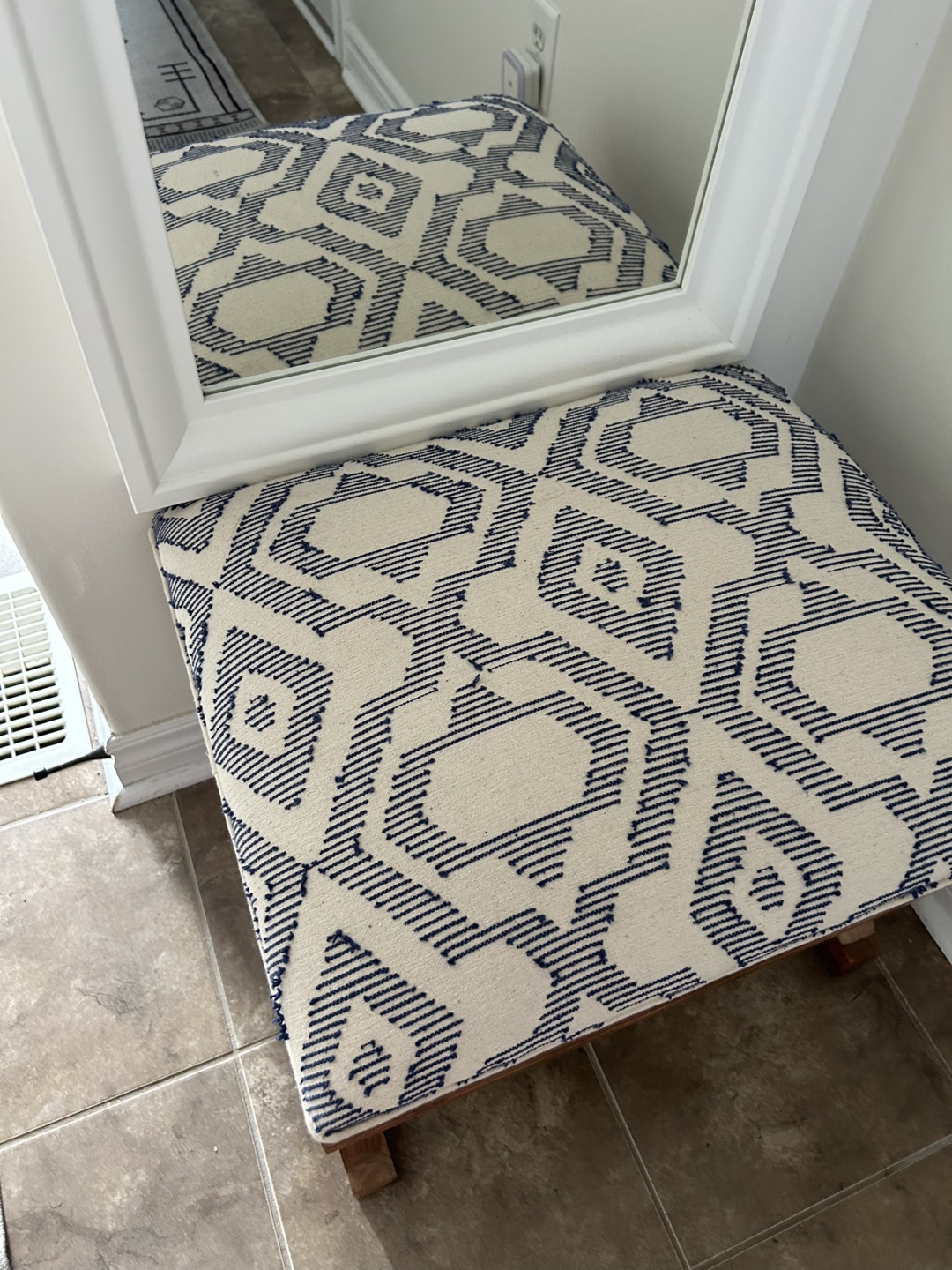 Stylish Blue and Cream Patterned Ottoman
