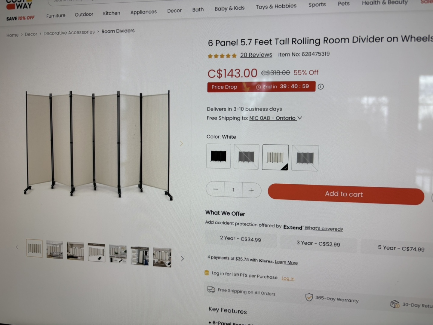 6 Panel Room Divider on Wheels, 5.7 ft Tall - photo 2