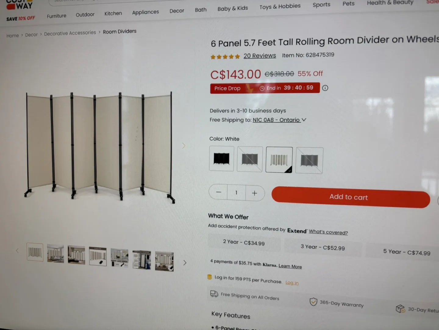 6 Panel Room Divider on Wheels, 5.7 ft Tall image indicator(2)