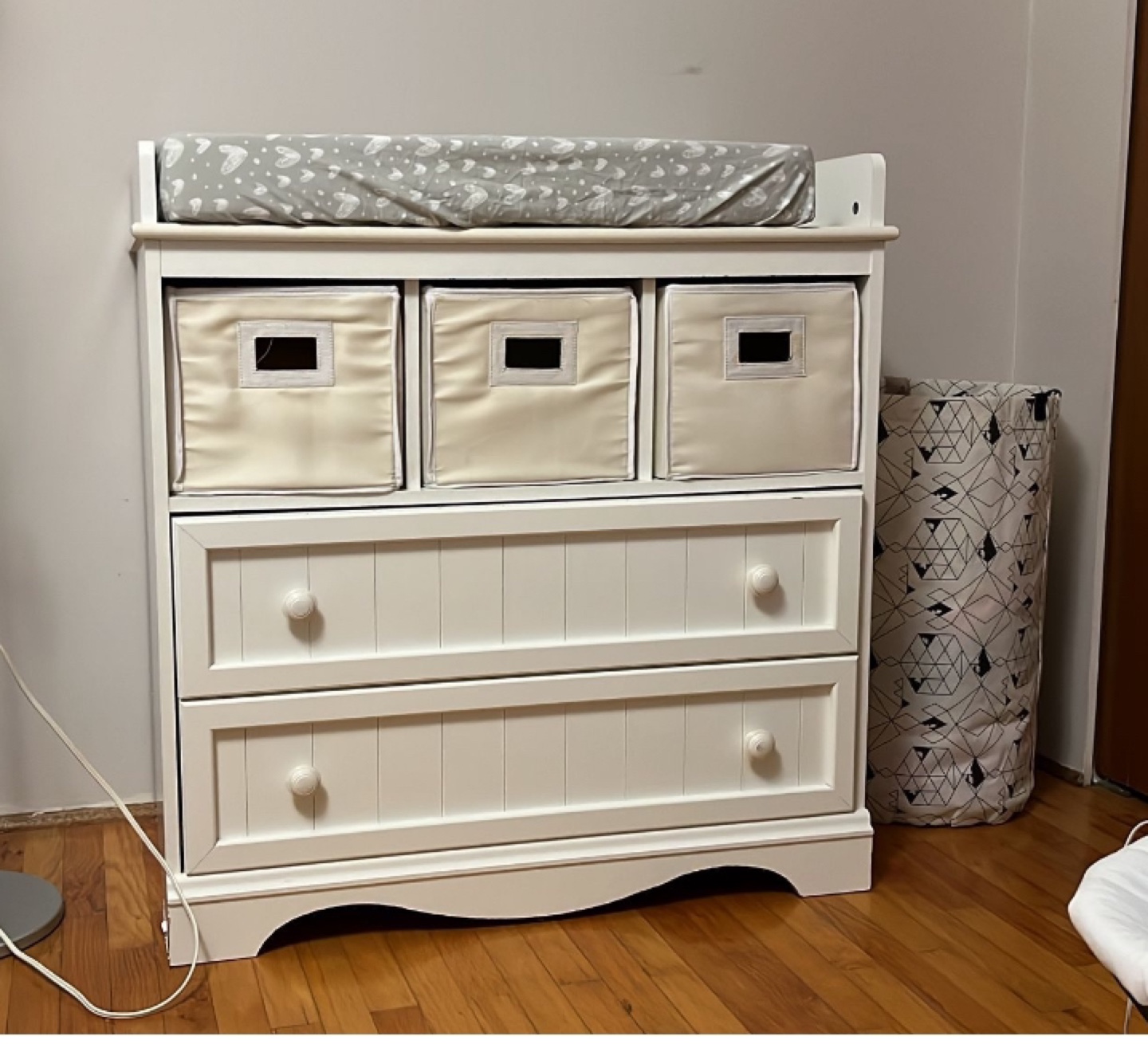 White Baby Changing Table with Drawers and Storage