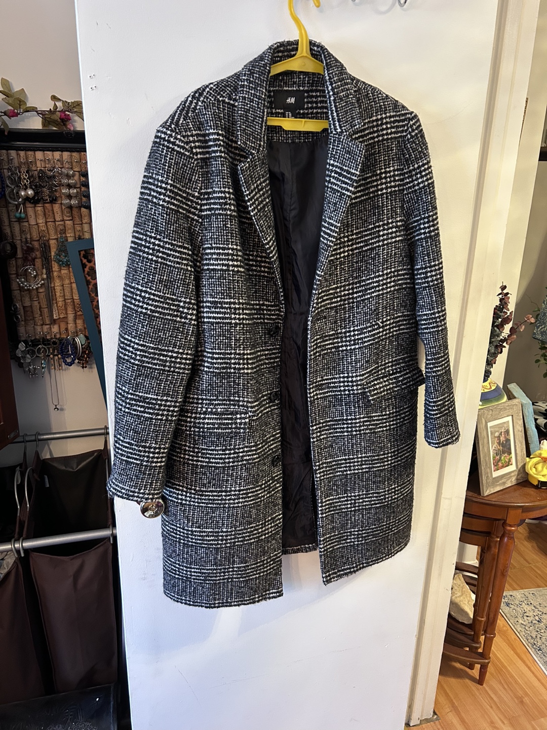 H&M Black and White Checked Coat