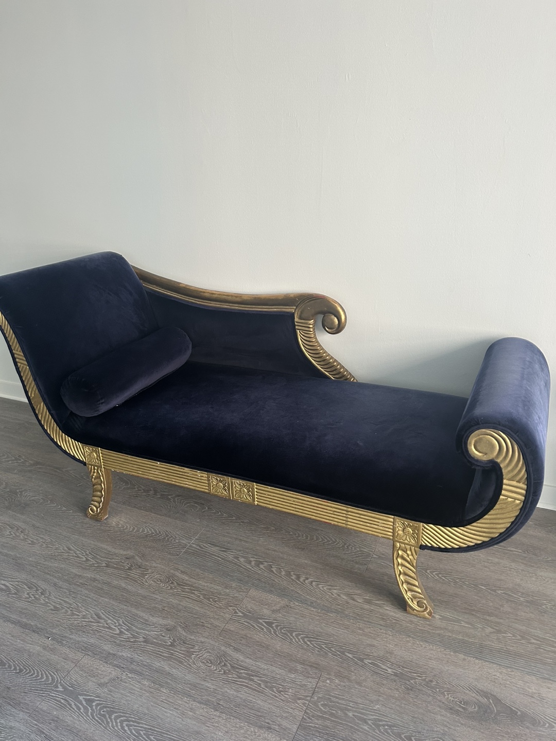 Velvet Chaise Lounge with Gold Accents