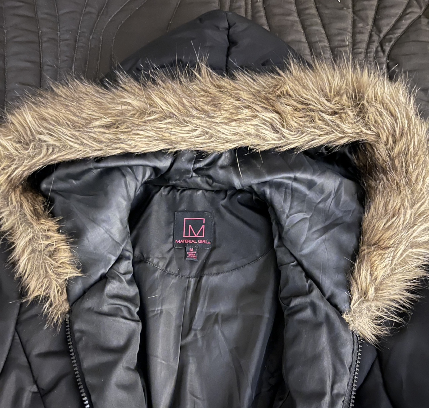 Material Girl Black Jacket with Fur Hood - Size Medium - photo 4