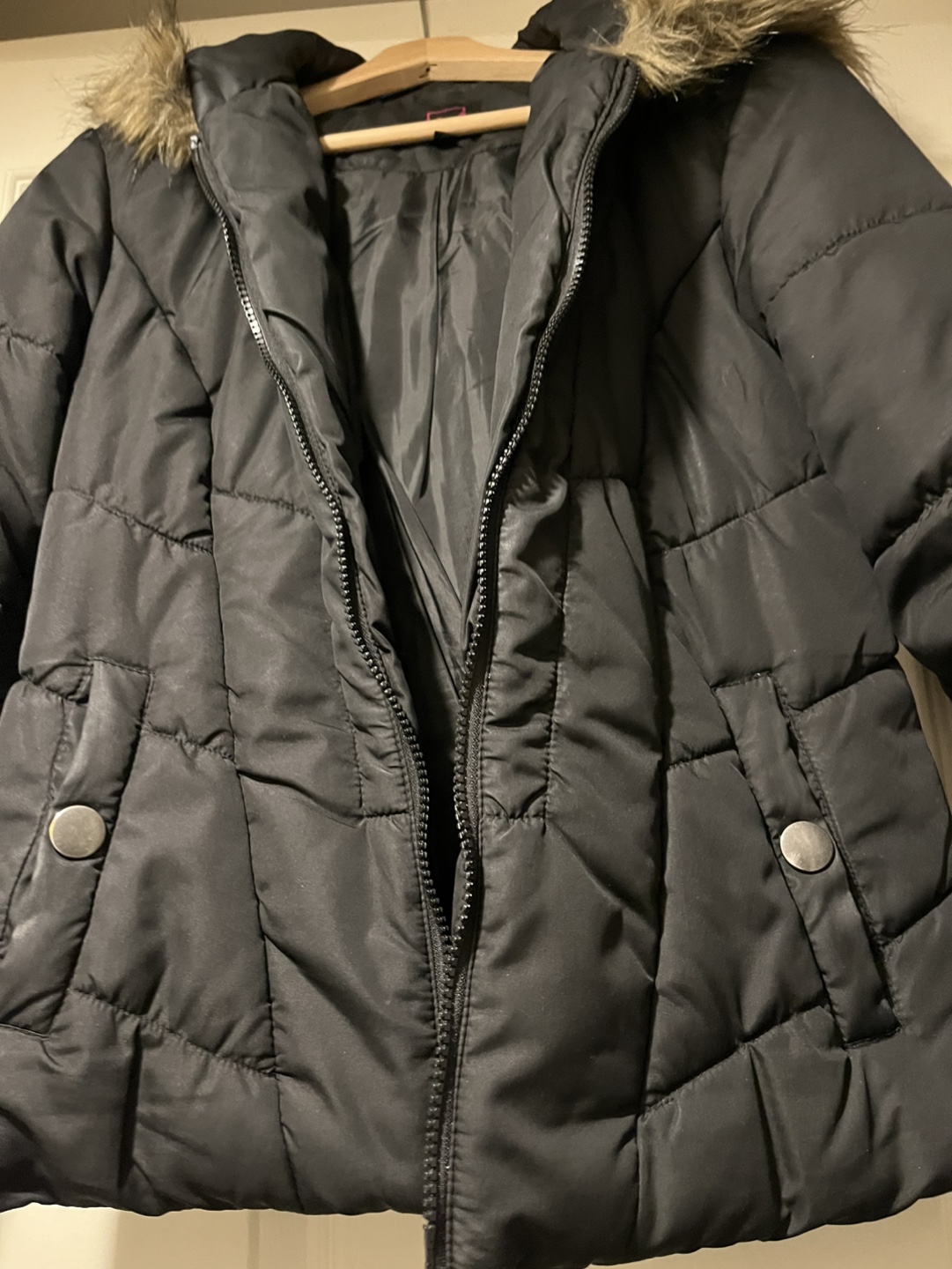 Material Girl Black Jacket with Fur Hood - Size Medium - photo 2