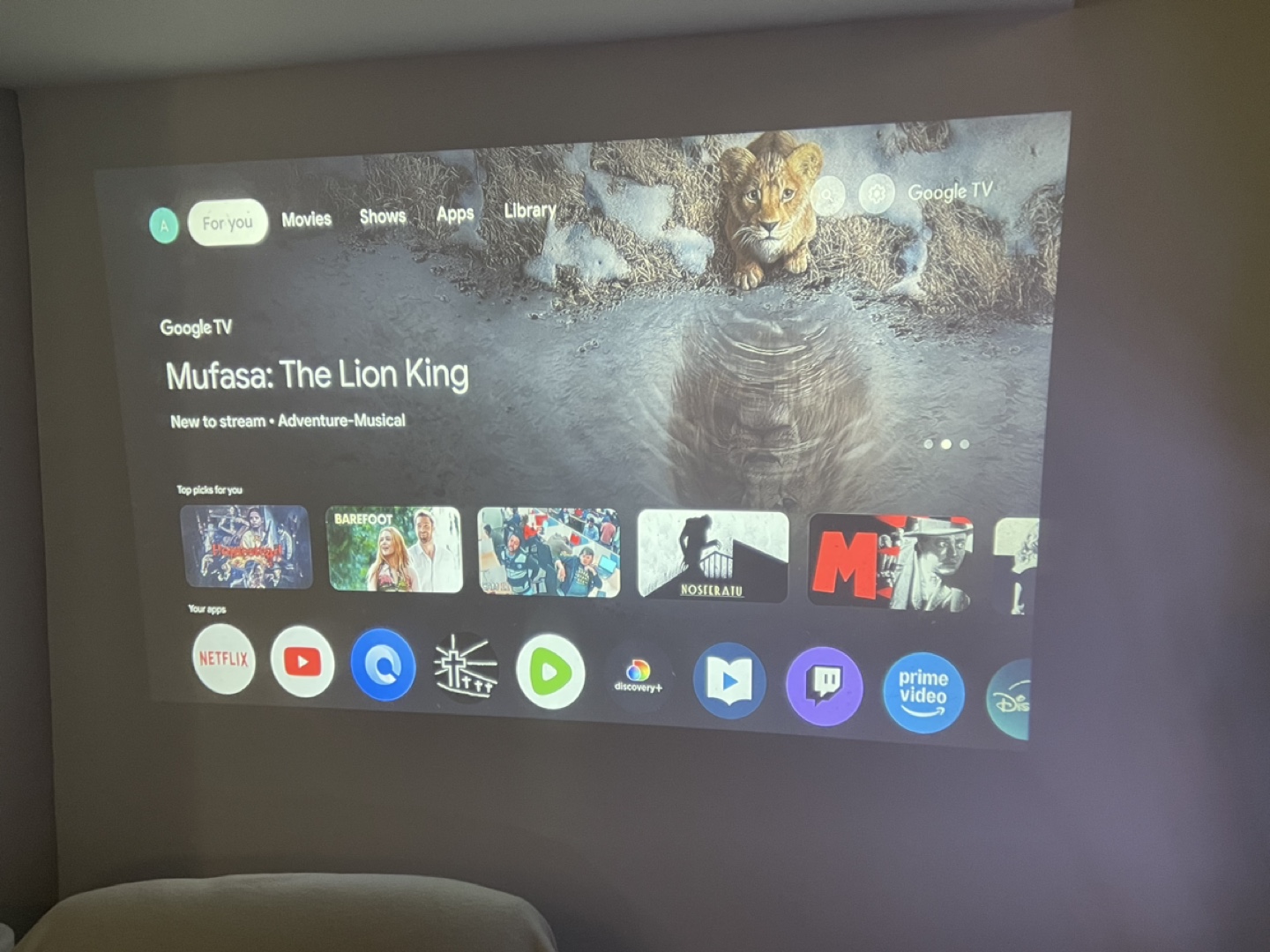 1080p projector + 4k streaming device (w/HDMI cable)