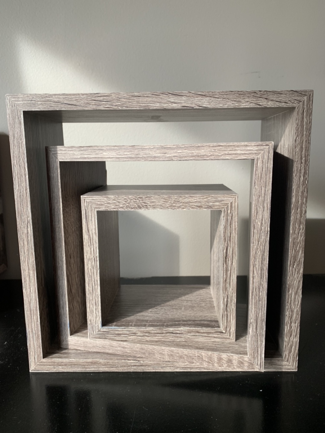 2-Sets of Grey Wood Floating Cube Shelves