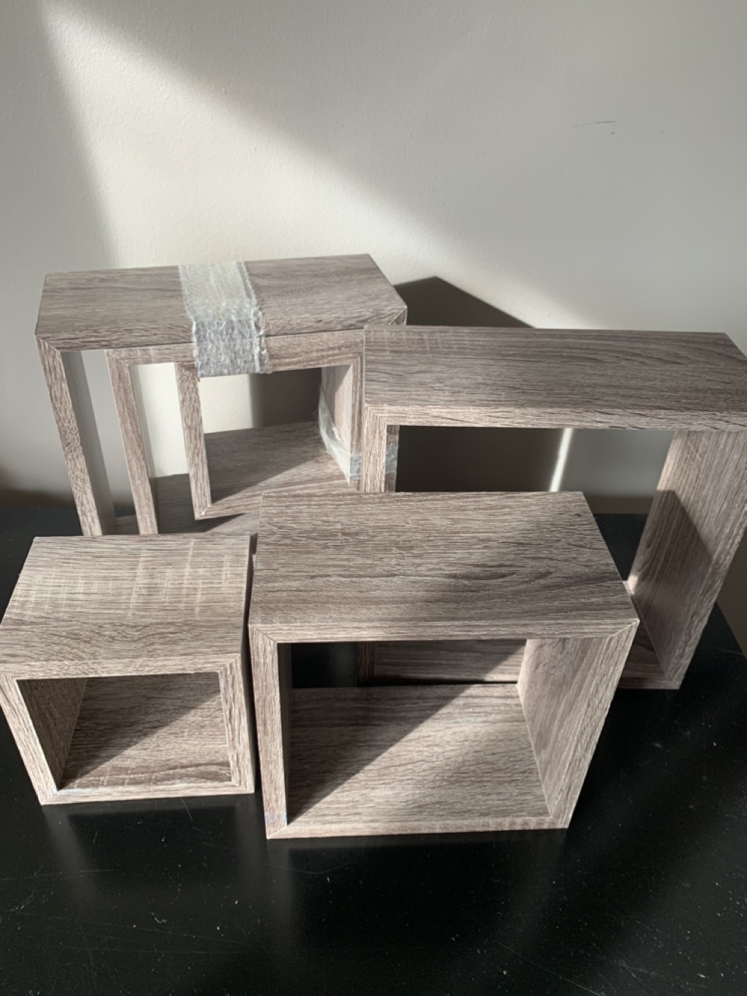 2-Sets of Grey Wood Floating Cube Shelves - photo 3