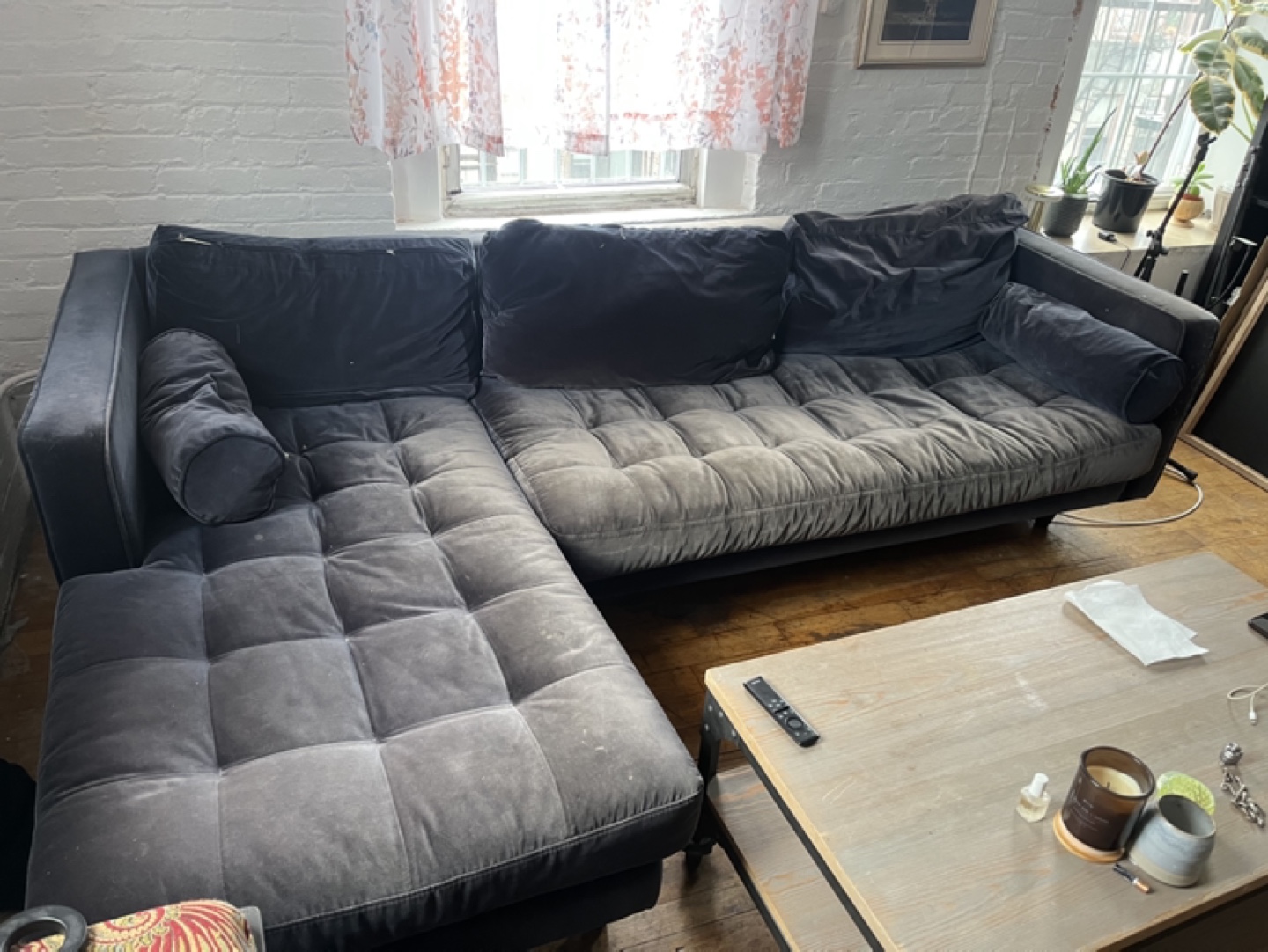 Dark Gray Velvet L-Shaped Sectional Sofa - photo 3