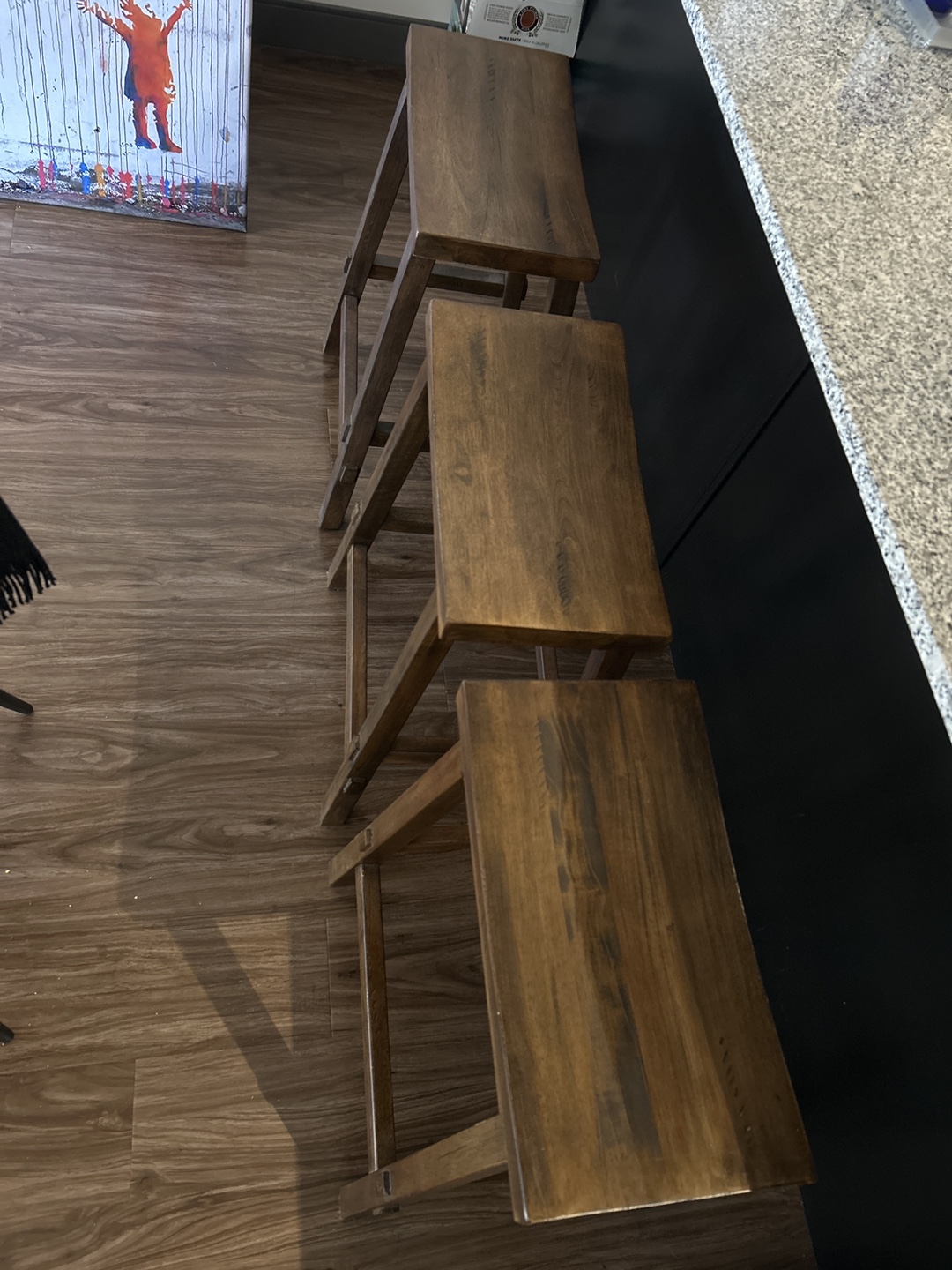 Set of Three Wooden Bar Stools