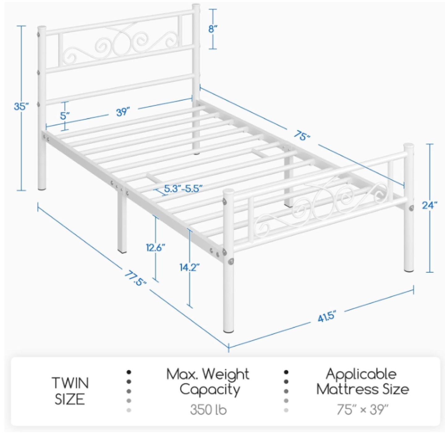 White Metal Twin Bed Frame - photo 4