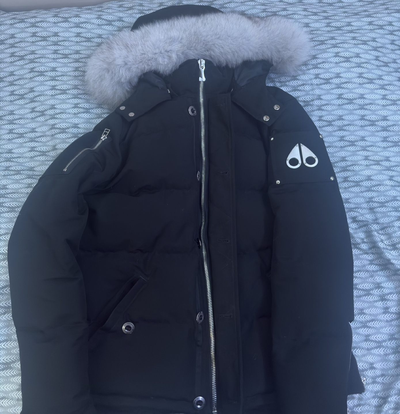 Moose Knuckles black down-filled parka